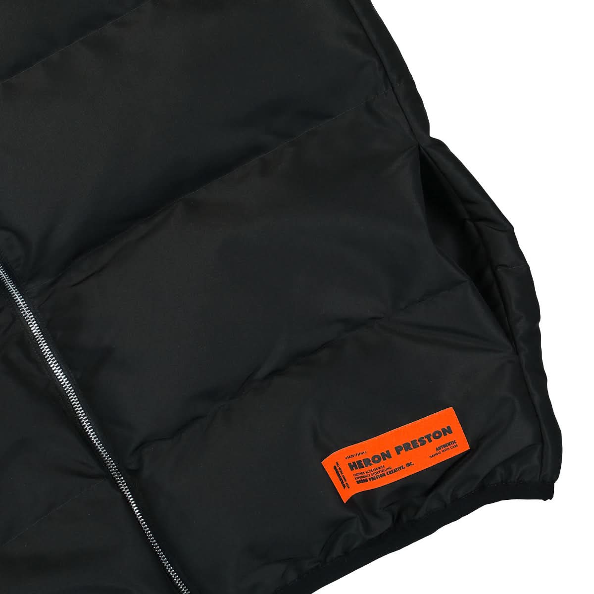 Heron Preston Logo Tape Nylon Padded Vest Black Detail view 4 | Gate