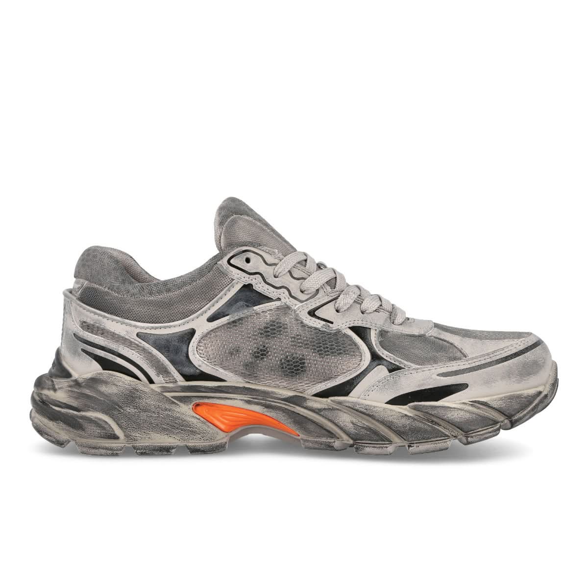 Heron Preston Block Stepper Worn Lea Grey Sneaker Detail view 2 | Gate