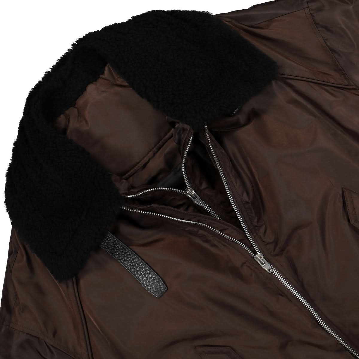 Juun.J Shearing Lamb Collar Ma-1 Jumper Brown Detail view 3 | Gate