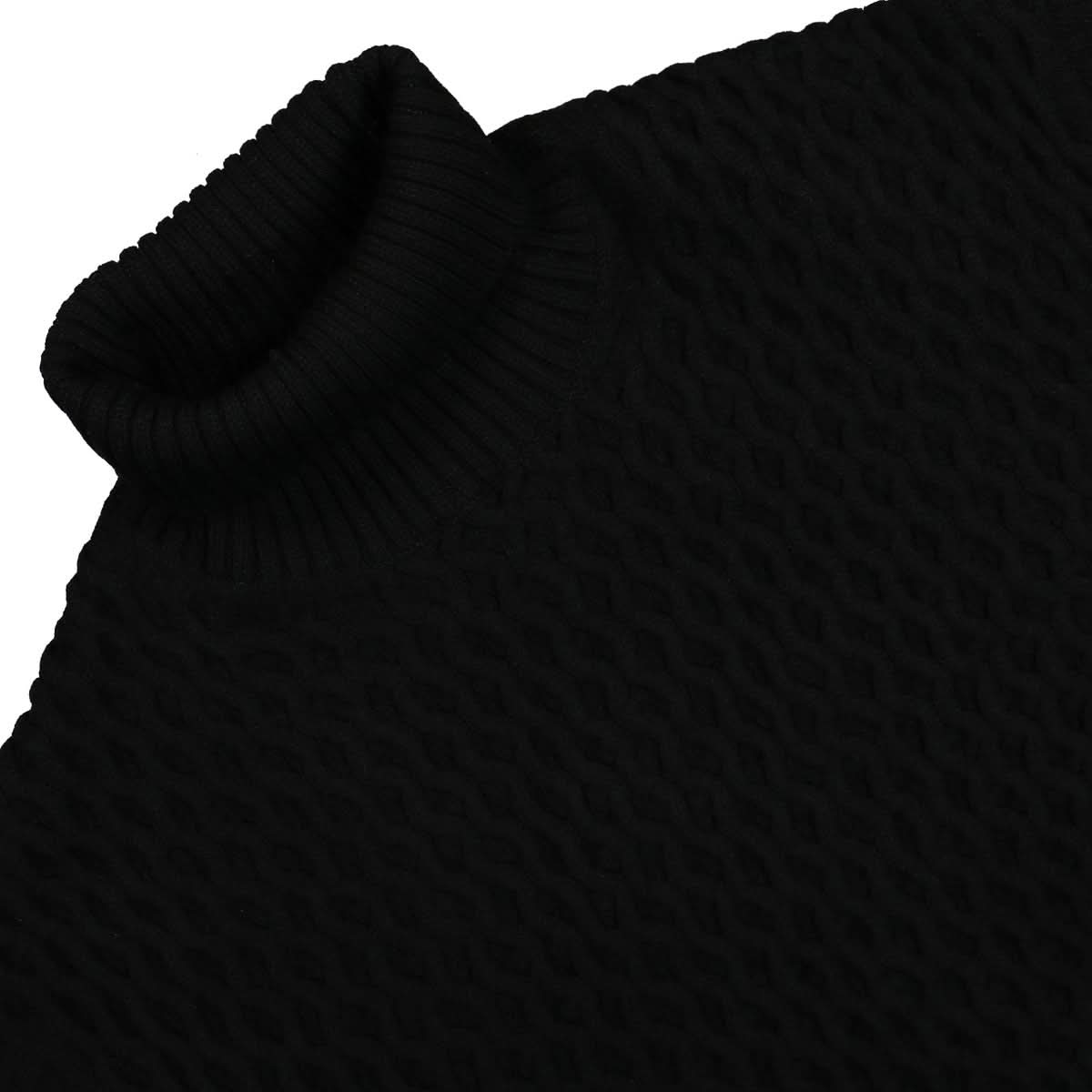 Juun.J Quilting Paneled Turtle Neck Sweater Black Detail view 3 | Gate