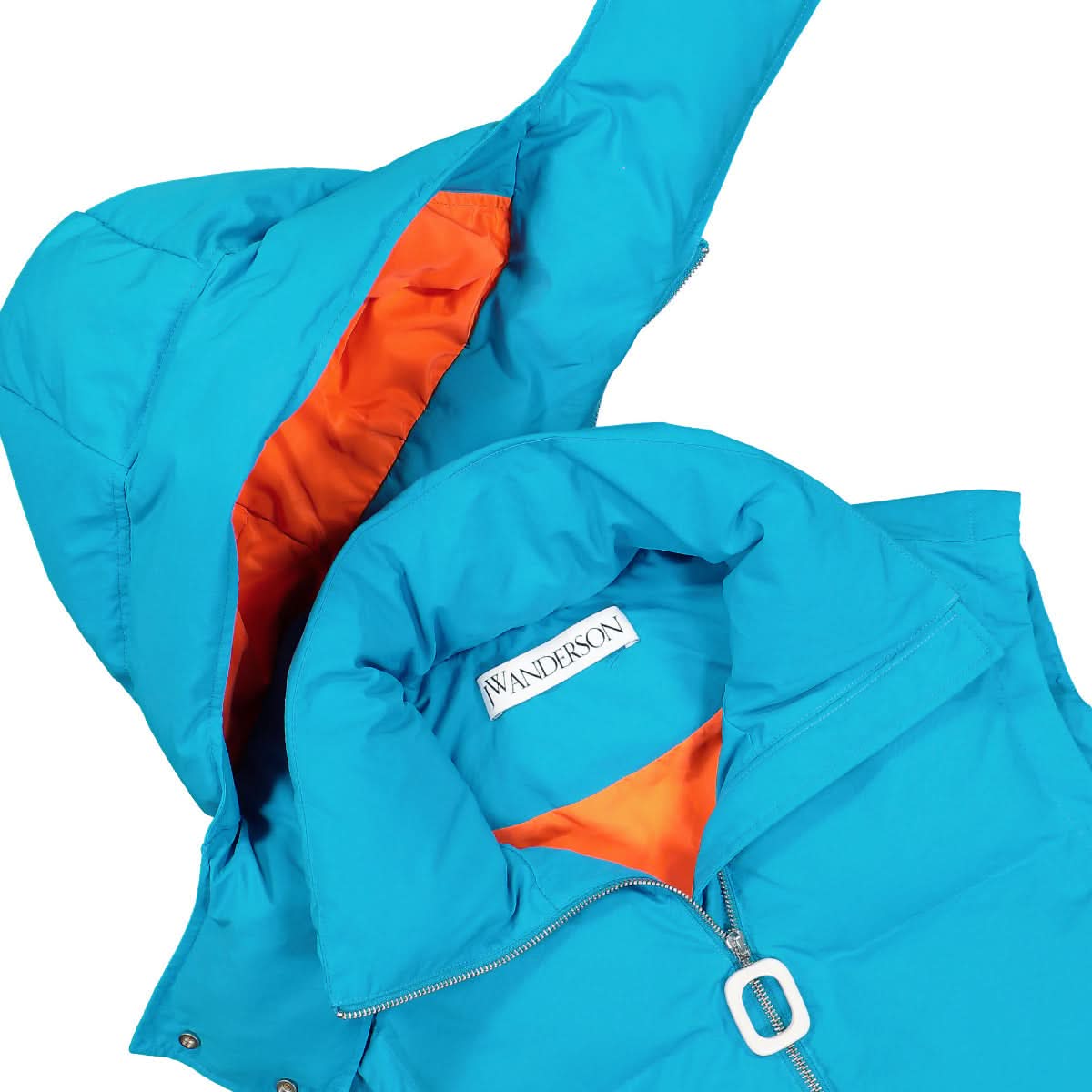 JW Anderson Contrast Hood Puffer Gilet Blue Detail view 3 | Gate