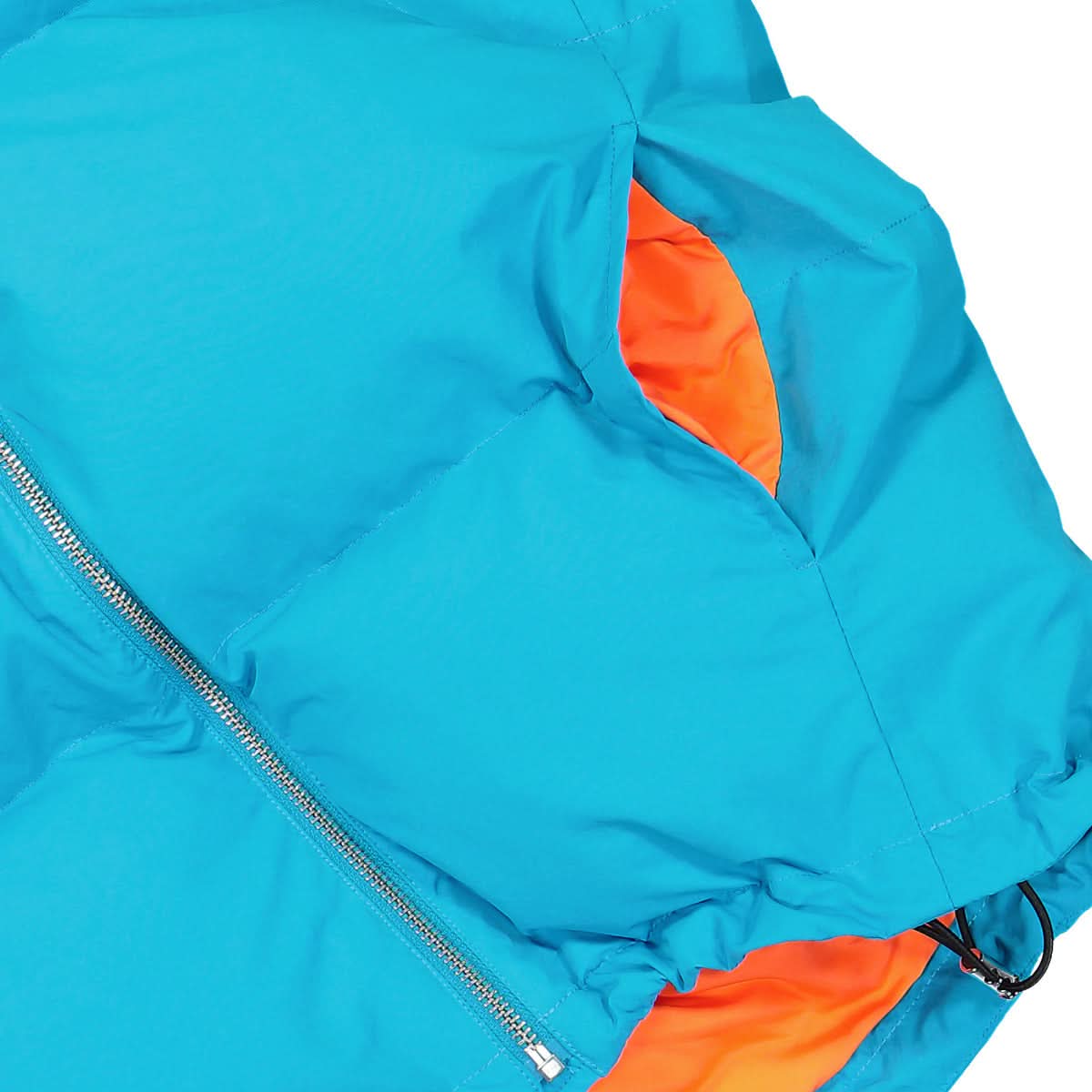 JW Anderson Contrast Hood Puffer Gilet Blue Detail view 4 | Gate