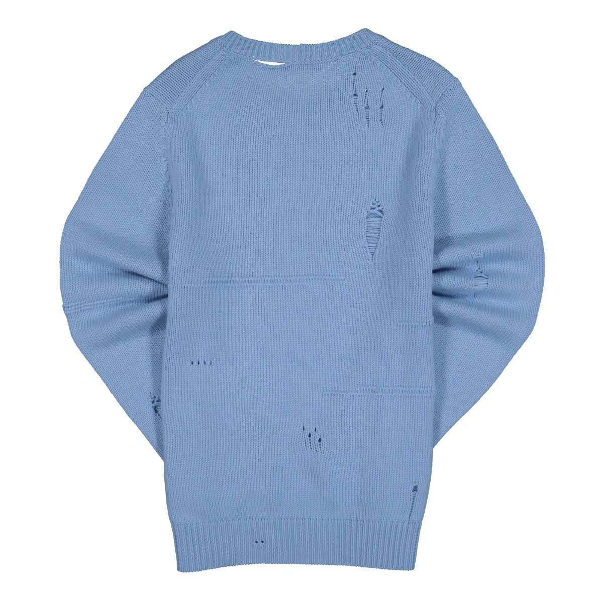 Helmut Lang Distressed Knitted Crew Sweater Blue Detail view 2 | Gate