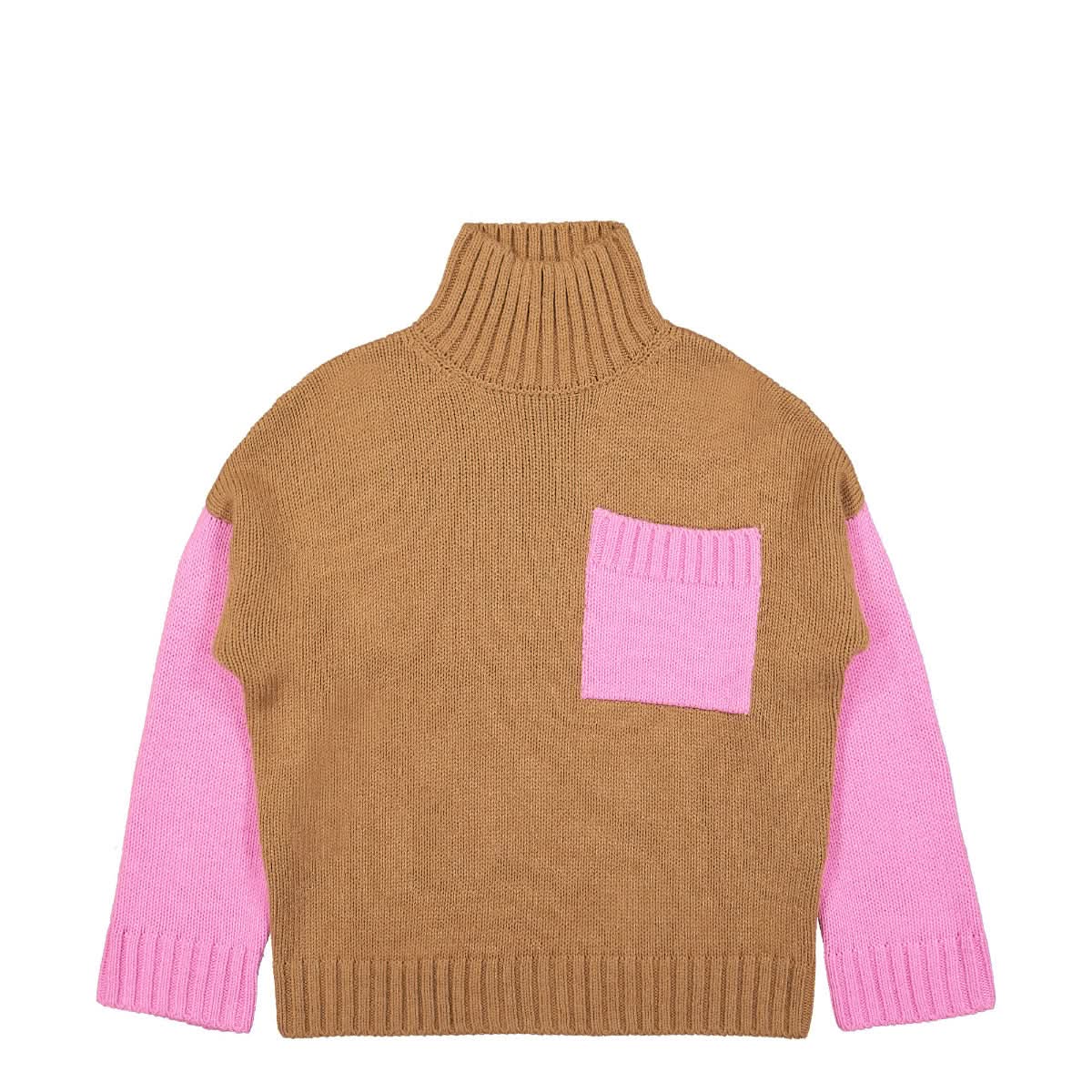 JW Anderson Patch Pocket Turtleneck Jumper Brown,Pink Detail view 1 | Gate