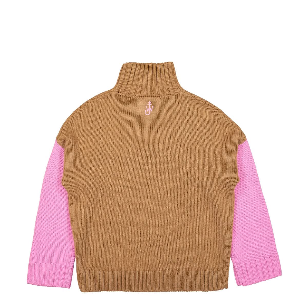 JW Anderson Patch Pocket Turtleneck Jumper Brown,Pink Detail view 2 | Gate