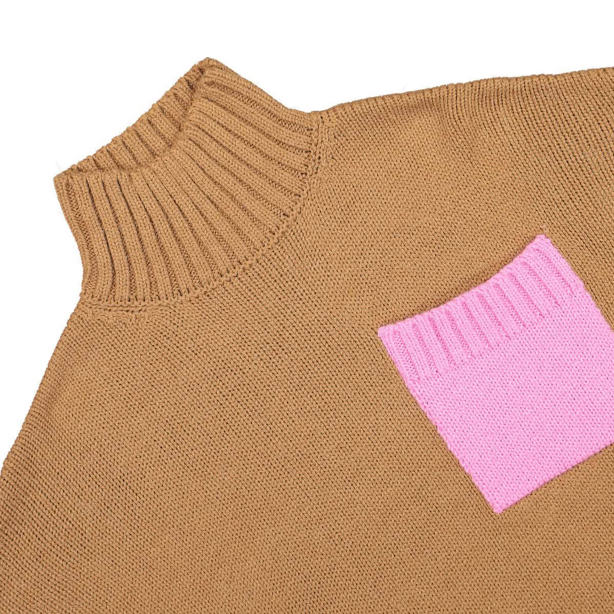 JW Anderson Patch Pocket Turtleneck Jumper Brown,Pink Detail view 3 | Gate