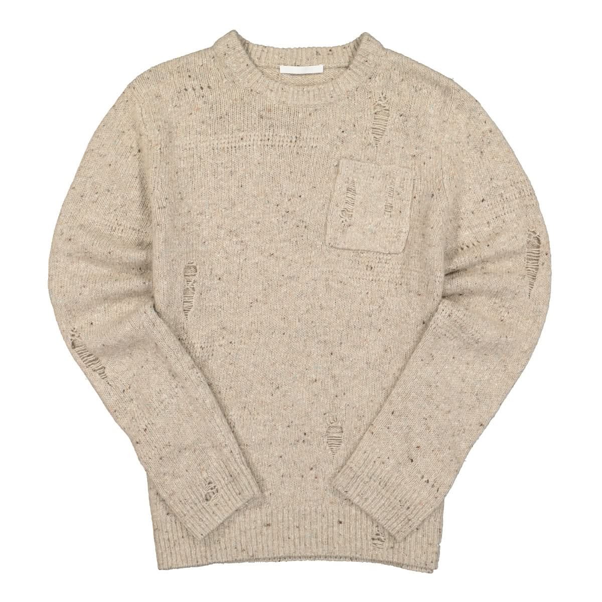 Helmut Lang Distressed Knit Crew Beige Detail view 2 | Gate