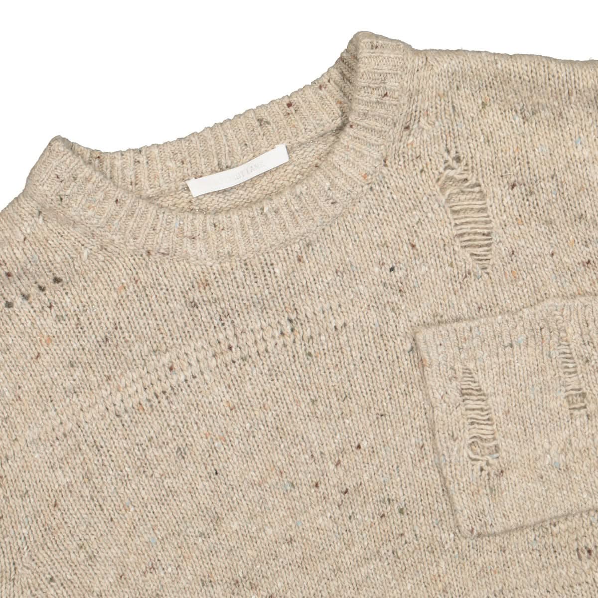 Helmut Lang Distressed Knit Crew Beige Detail view 5 | Gate