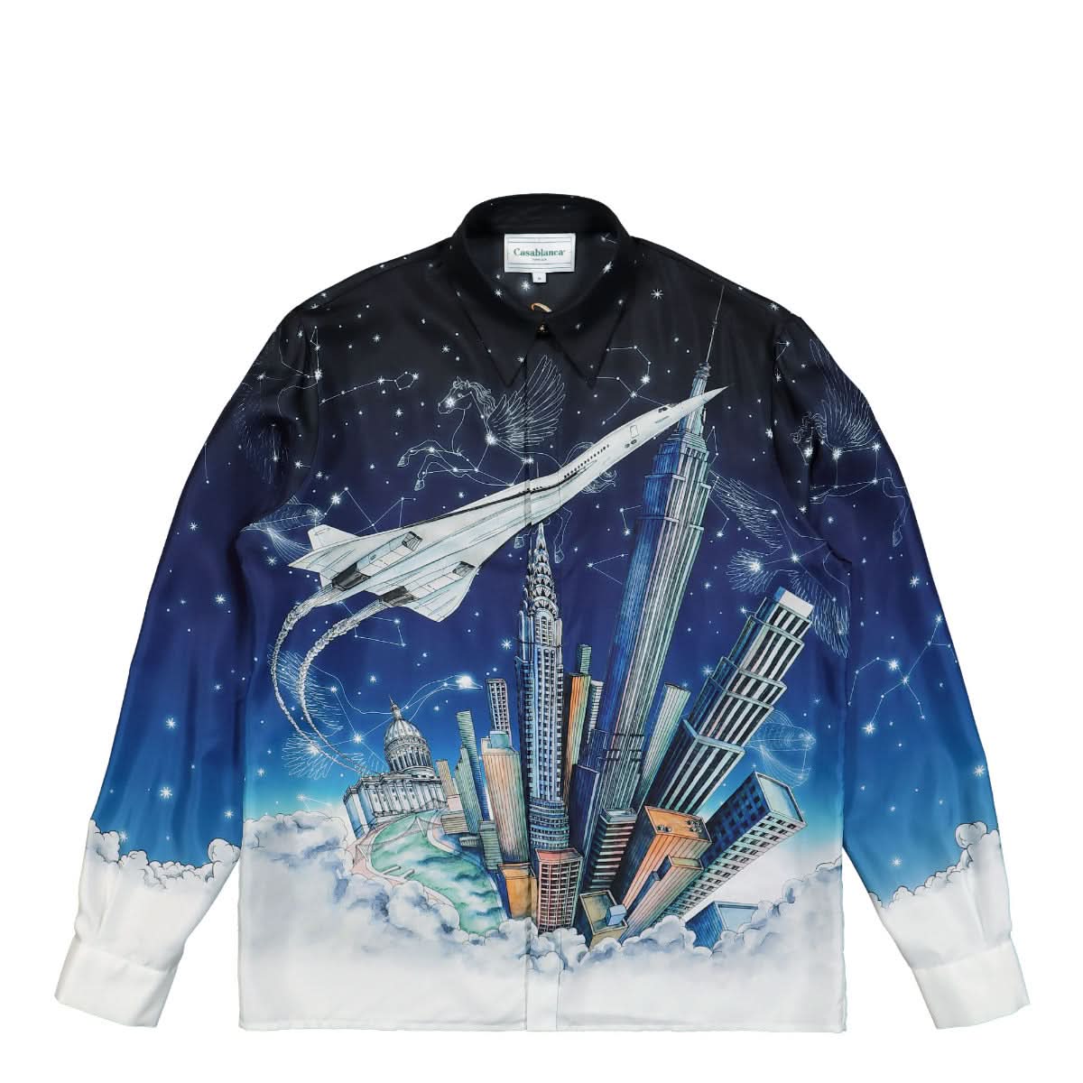 Casablanca Long Sleeve Silk Shirt Blue Detail view 1 | Gate