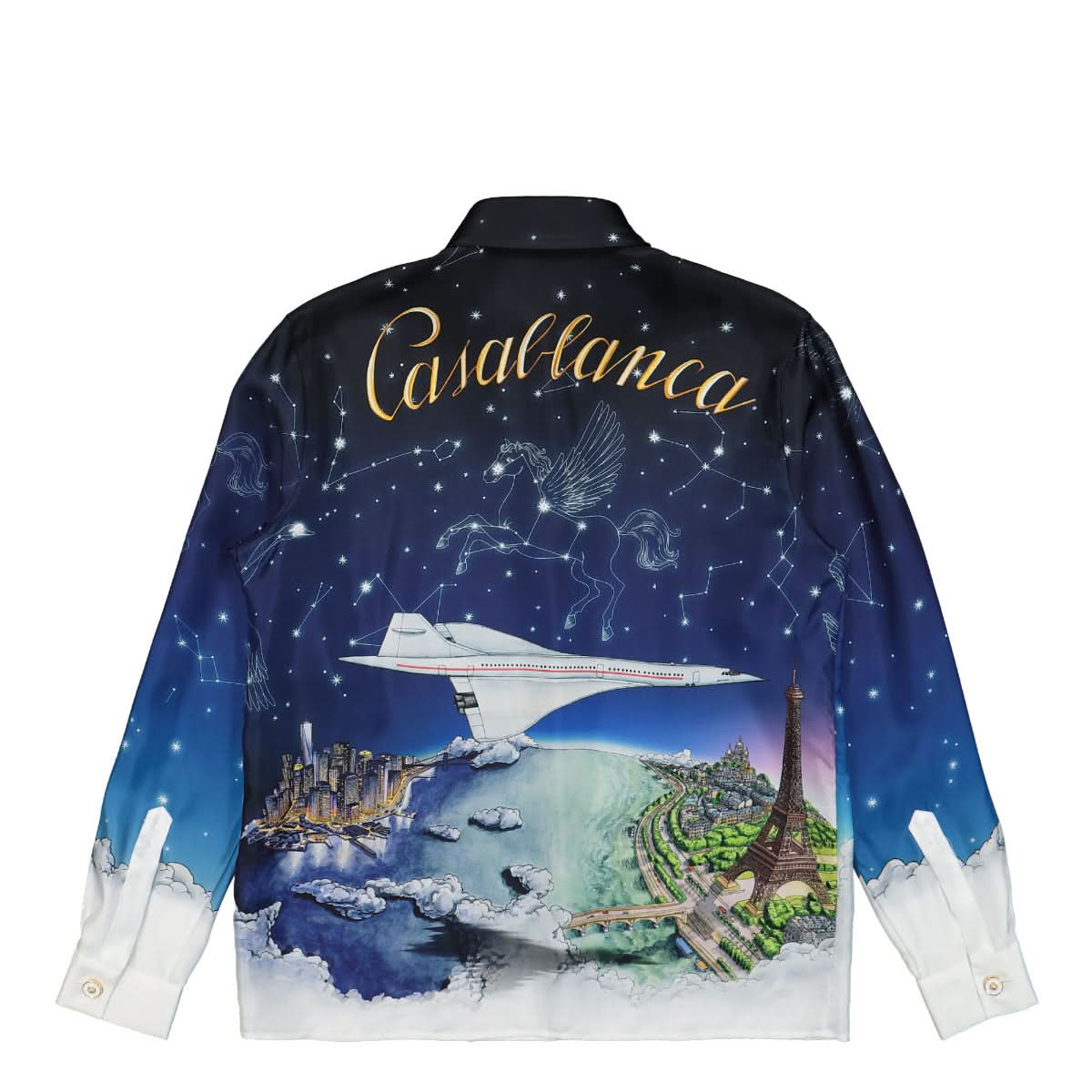 Casablanca Long Sleeve Silk Shirt Blue Detail view 2 | Gate