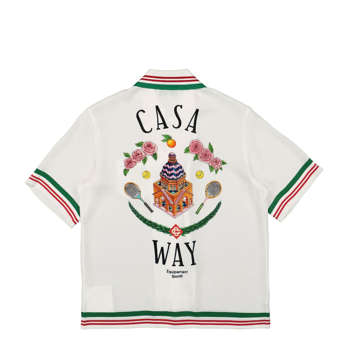 Casablanca Knitted Collar Short Sleeve Shirt White,Multicolor Detail view 2 | Gate