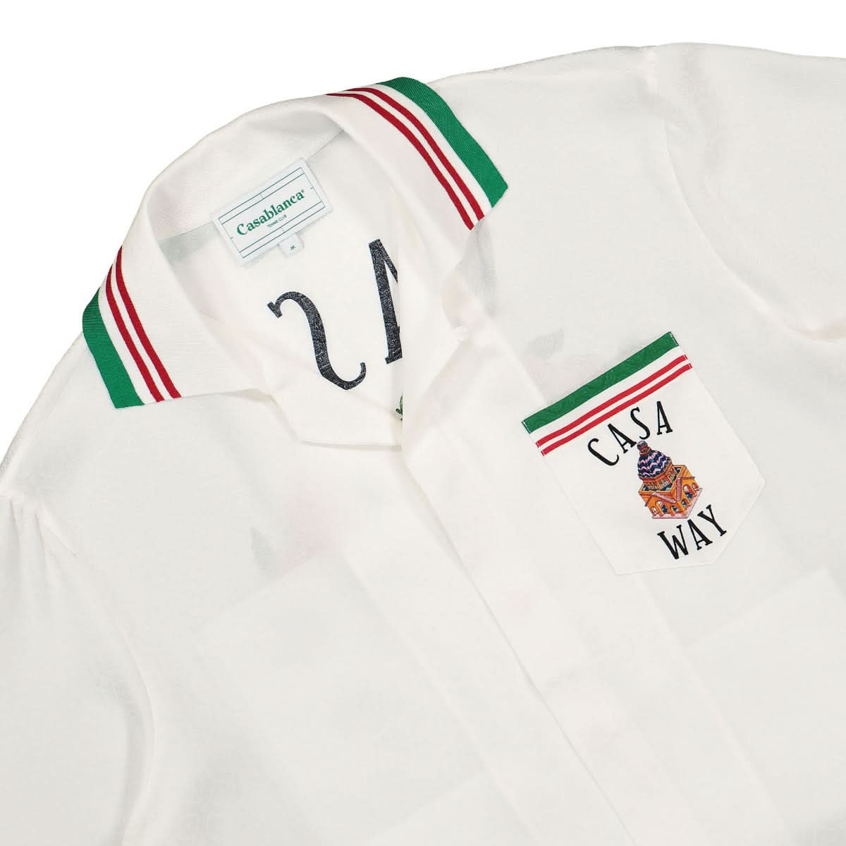 Casablanca Knitted Collar Short Sleeve Shirt White,Multicolor Detail view 3 | Gate