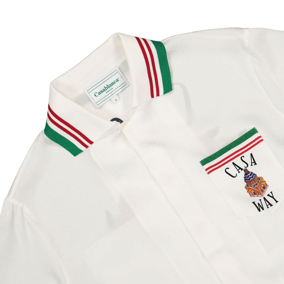 Casablanca Knitted Collar Short Sleeve Shirt White,Multicolor Detail view 4 | Gate