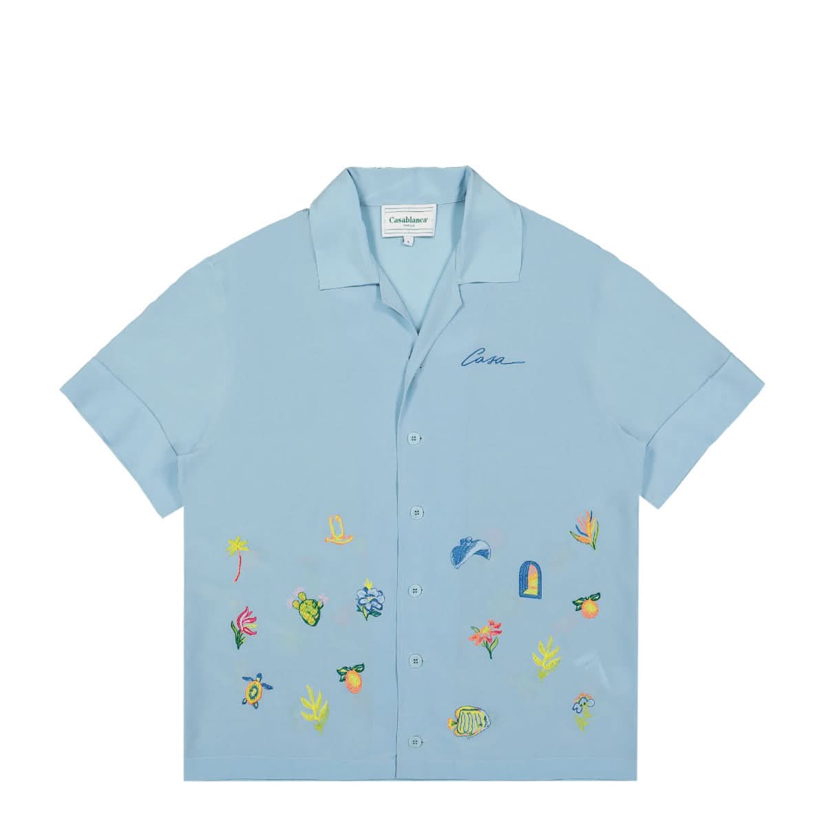 Casablanca Embroidery Logo Short Sleeve Shirt Blue Detail view 1 | Gate