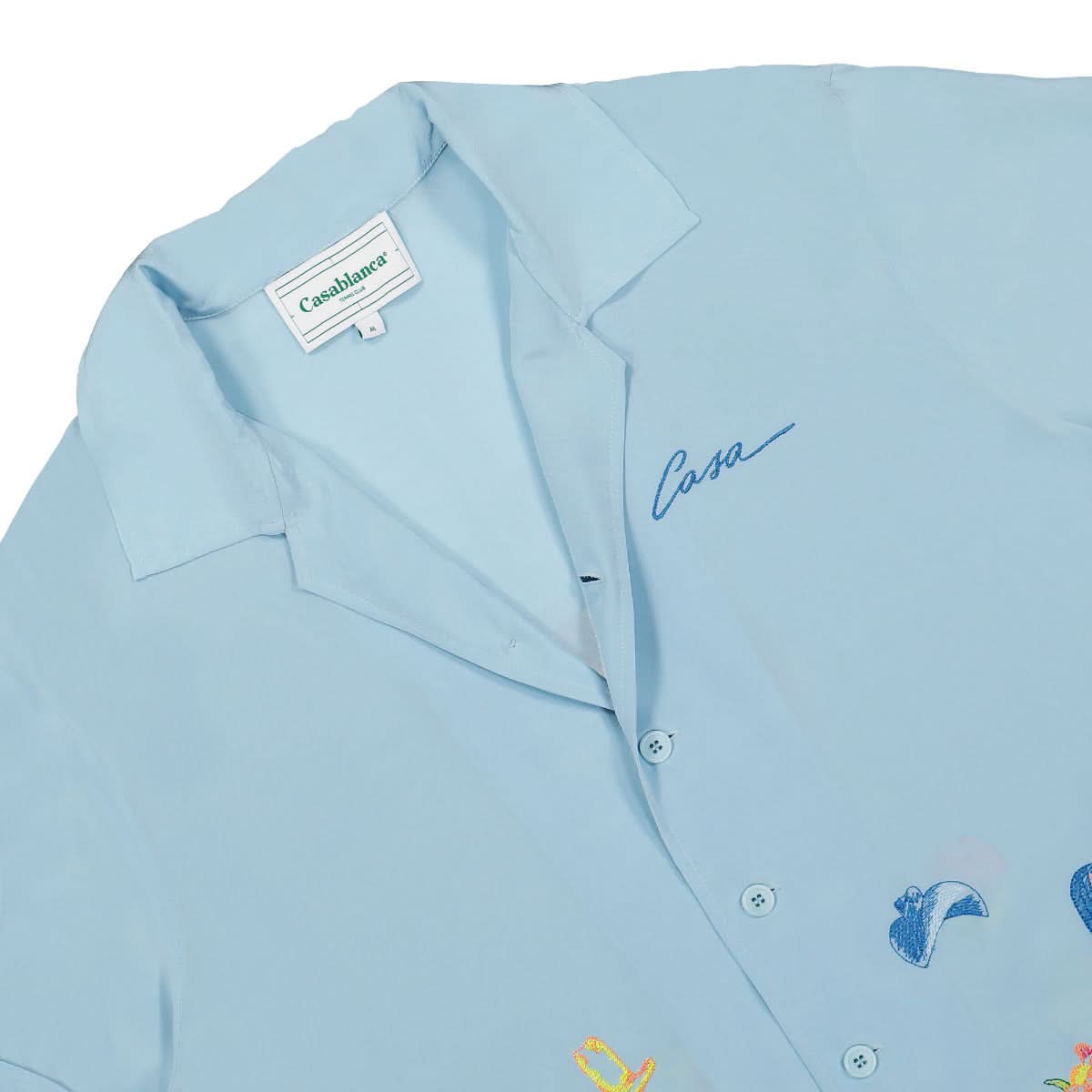 Casablanca Embroidery Logo Short Sleeve Shirt Blue Detail view 3 | Gate