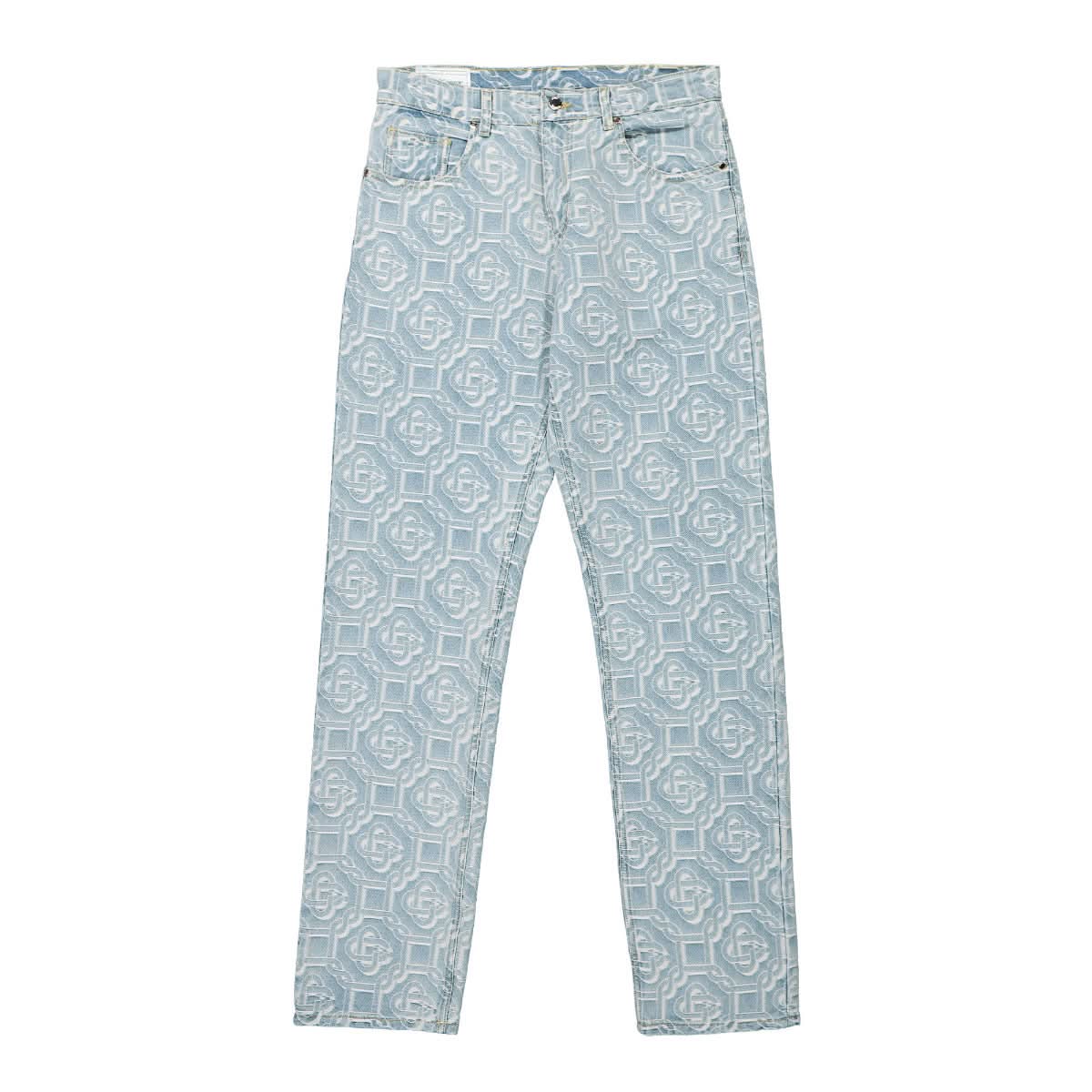 Casablanca Monogram Classic Jacquard Straight Leg Jeans Blue Detail view 1 | Gate