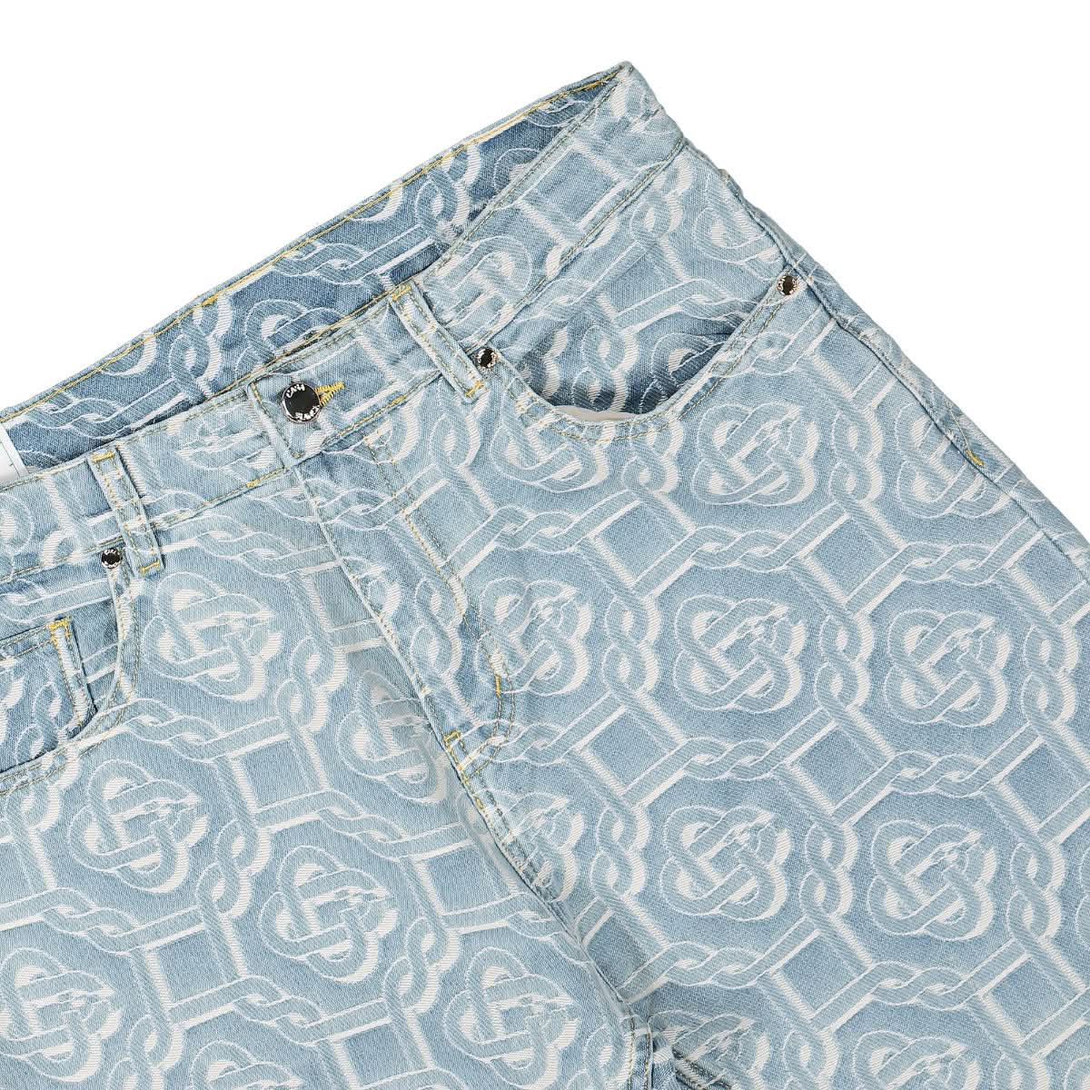 Casablanca Monogram Classic Jacquard Straight Leg Jeans Blue Detail view 5 | Gate