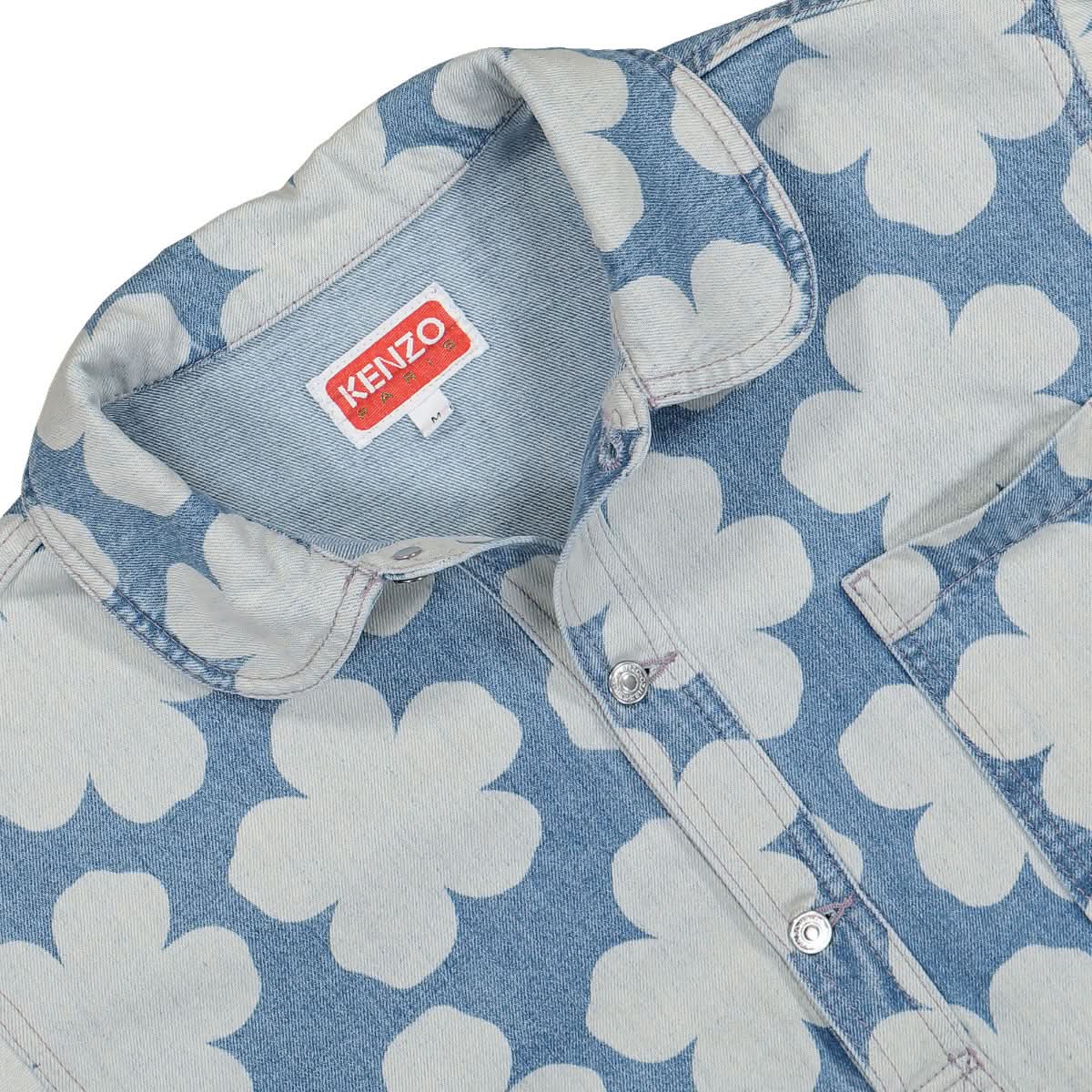 KENZO Printed Denim Overshirt Blue Detail view 3 | Gate