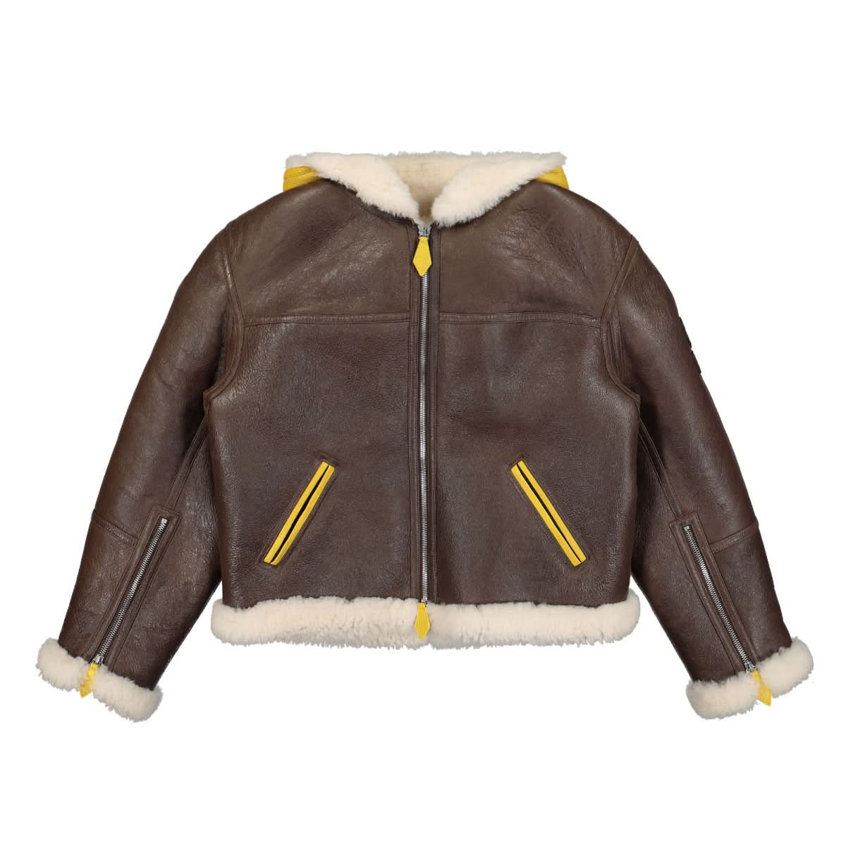 KENZO Shearling Flight Jacket Brown,Yellow Detail view 1 | Gate
