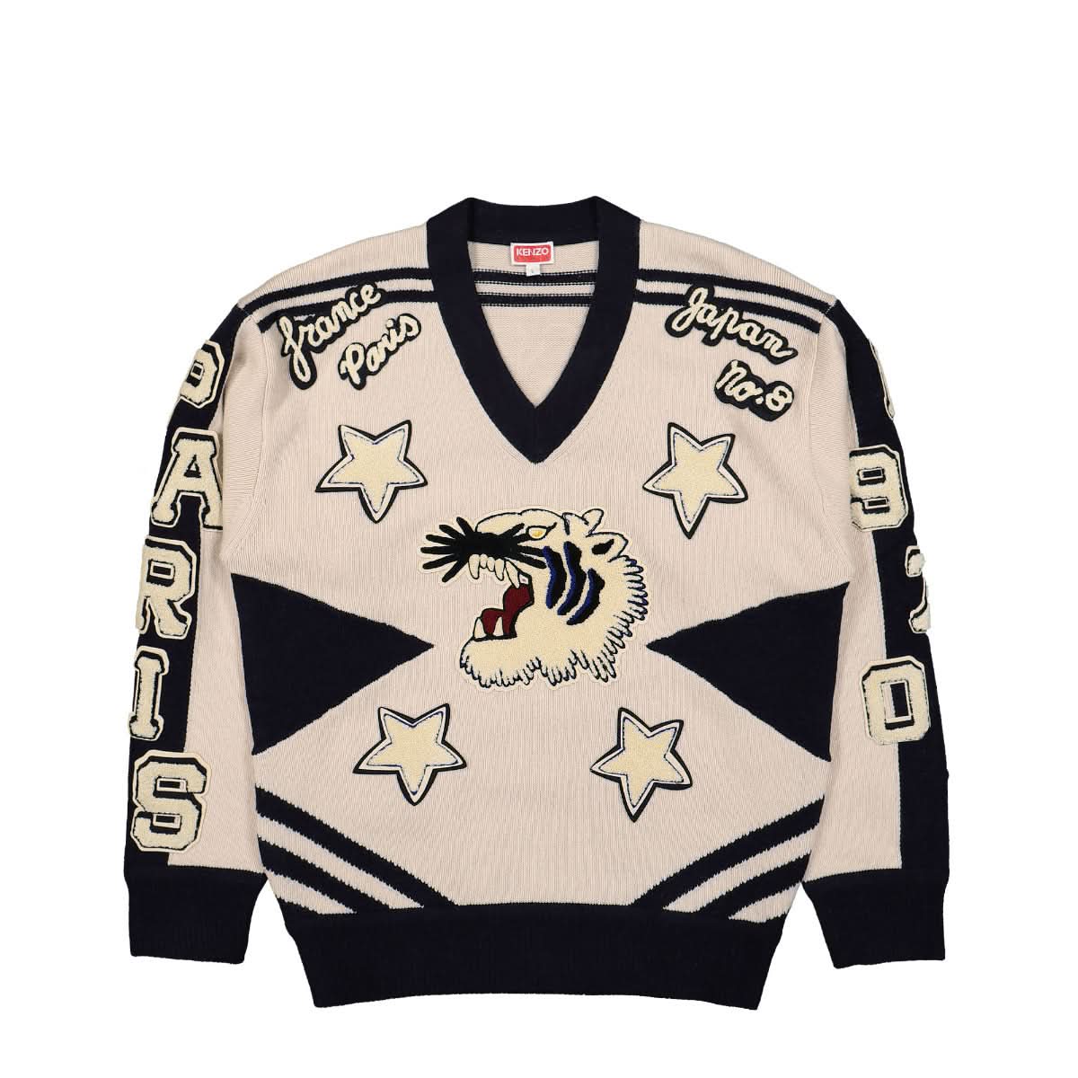 KENZO Varsity Merino Wool Graphic Jumper Beige,Blue Detail view 1 | Gate