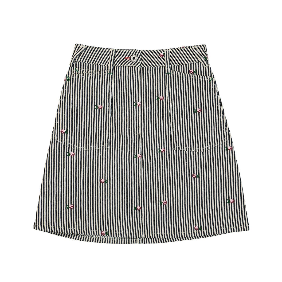 KENZO Floral Embroidered Stripe Print Skirt Multicolor Detail view 1 | Gate