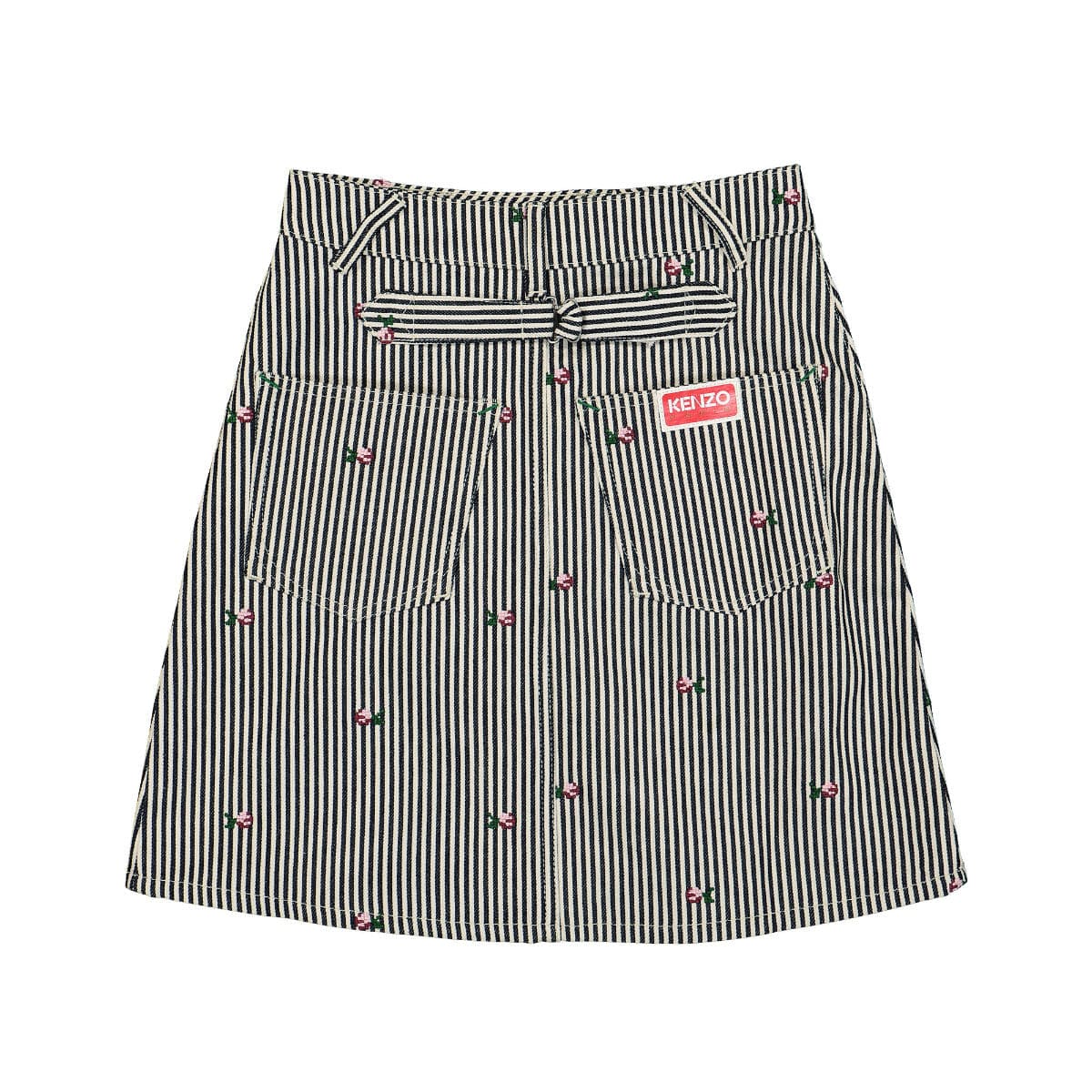 KENZO Floral Embroidered Stripe Print Skirt Multicolor Detail view 2 | Gate