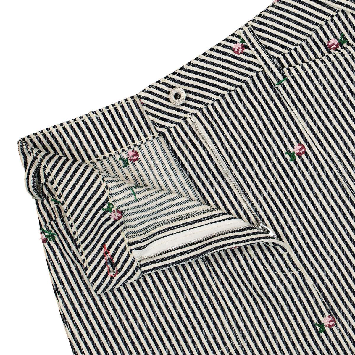 KENZO Floral Embroidered Stripe Print Skirt Multicolor Detail view 4 | Gate