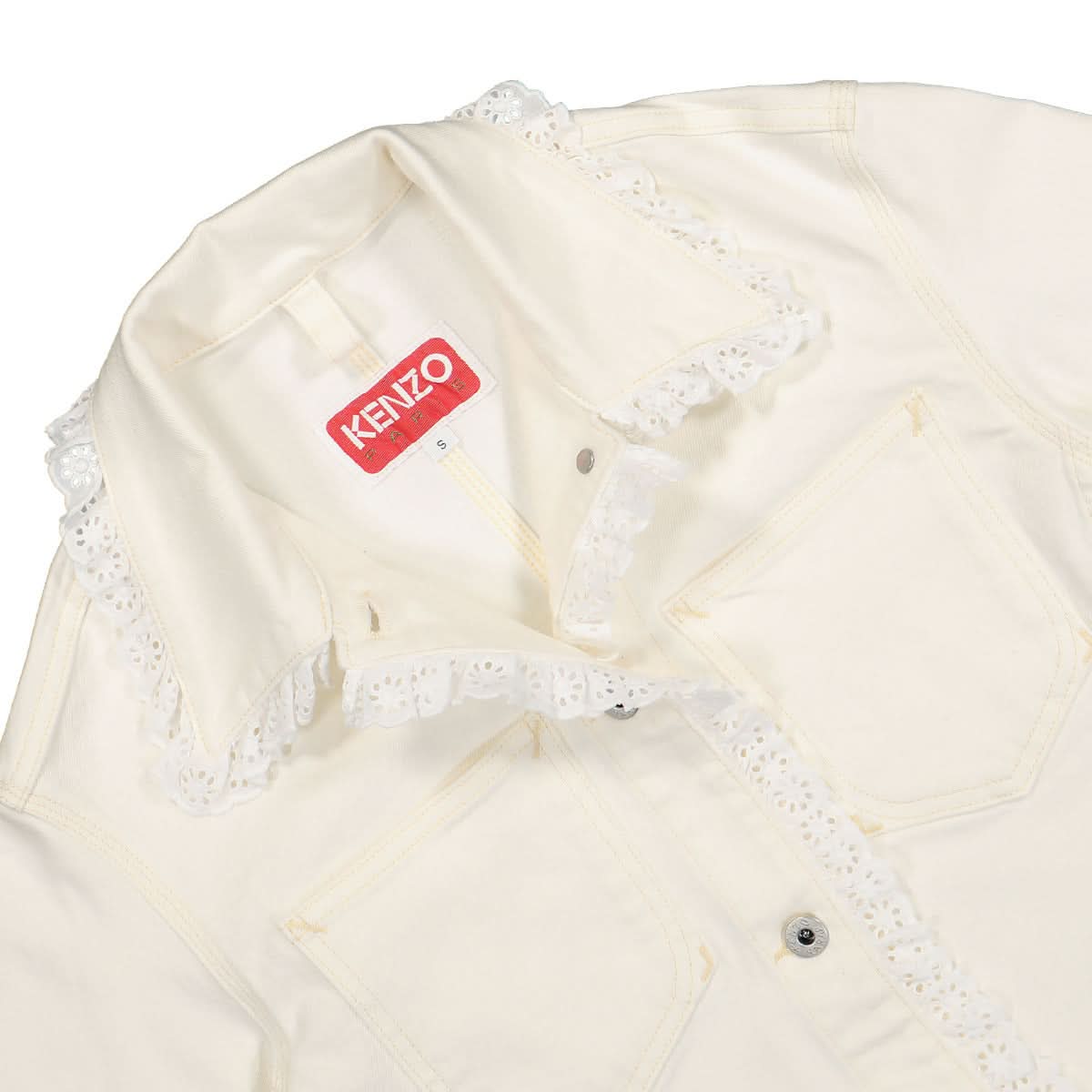 KENZO Cropped Denim Jacket White Detail view 3 | Gate