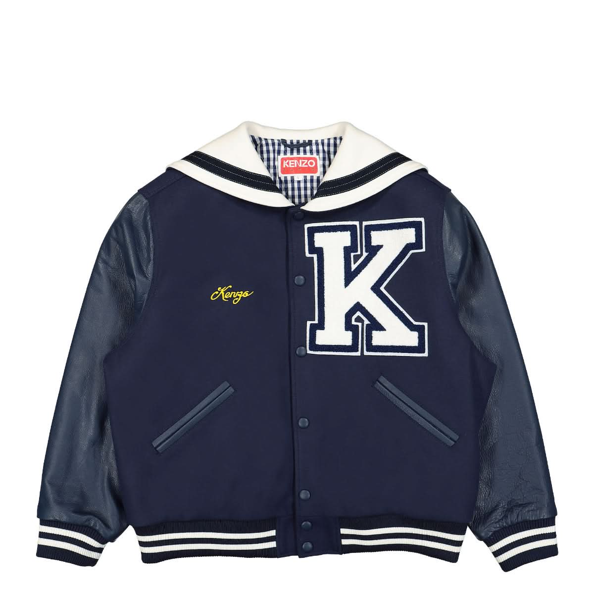 KENZO Sailor Varsity Wool And Leather Jacket Blue Detail view 1 | Gate
