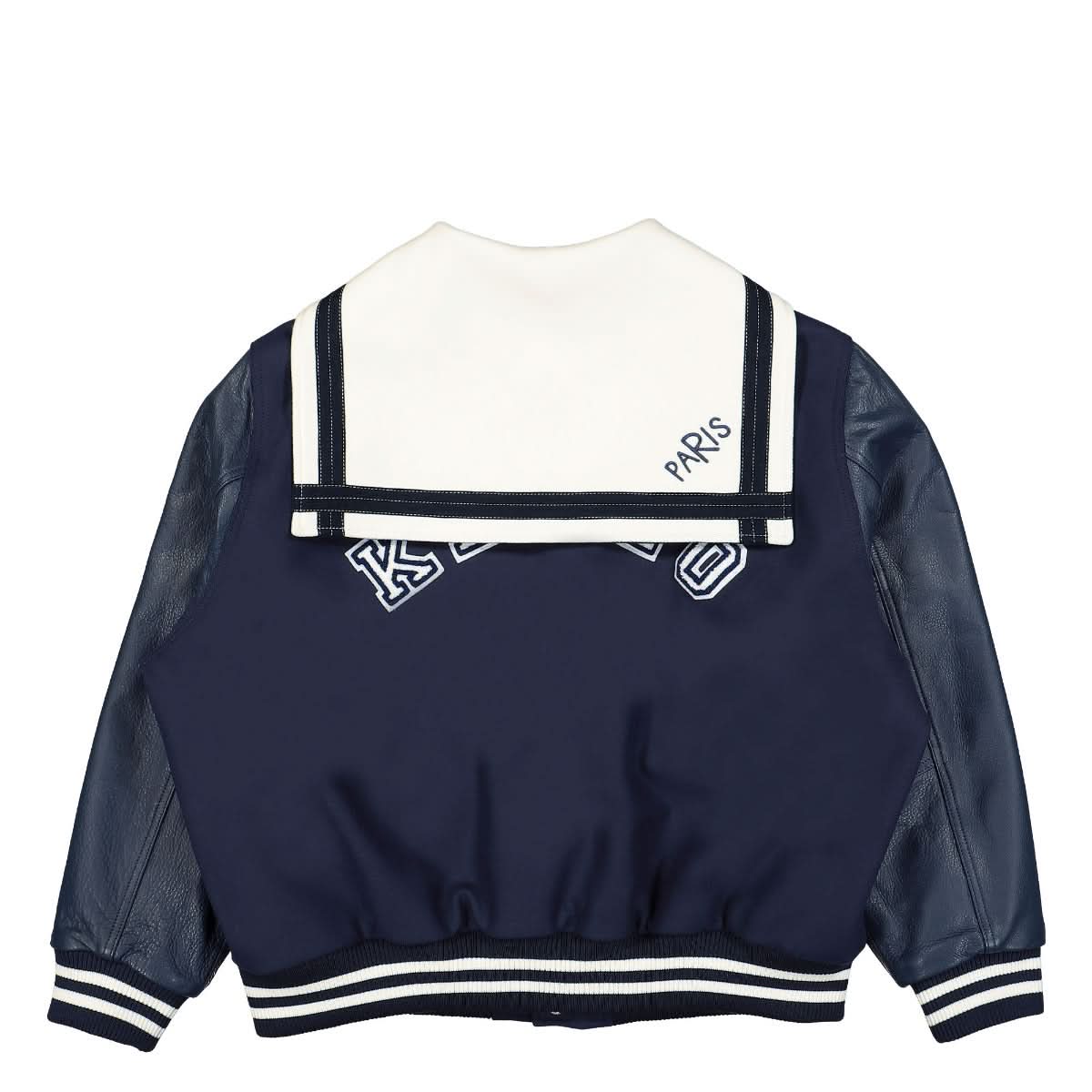 KENZO Sailor Varsity Wool And Leather Jacket Blue Detail view 2 | Gate