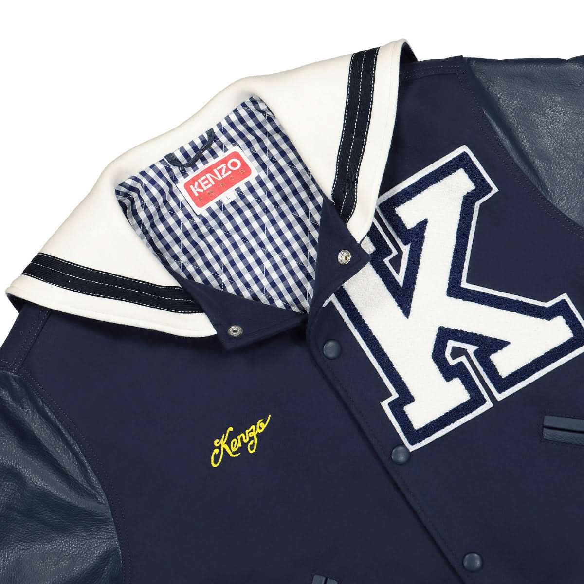 KENZO Sailor Varsity Wool And Leather Jacket Blue Detail view 3 | Gate