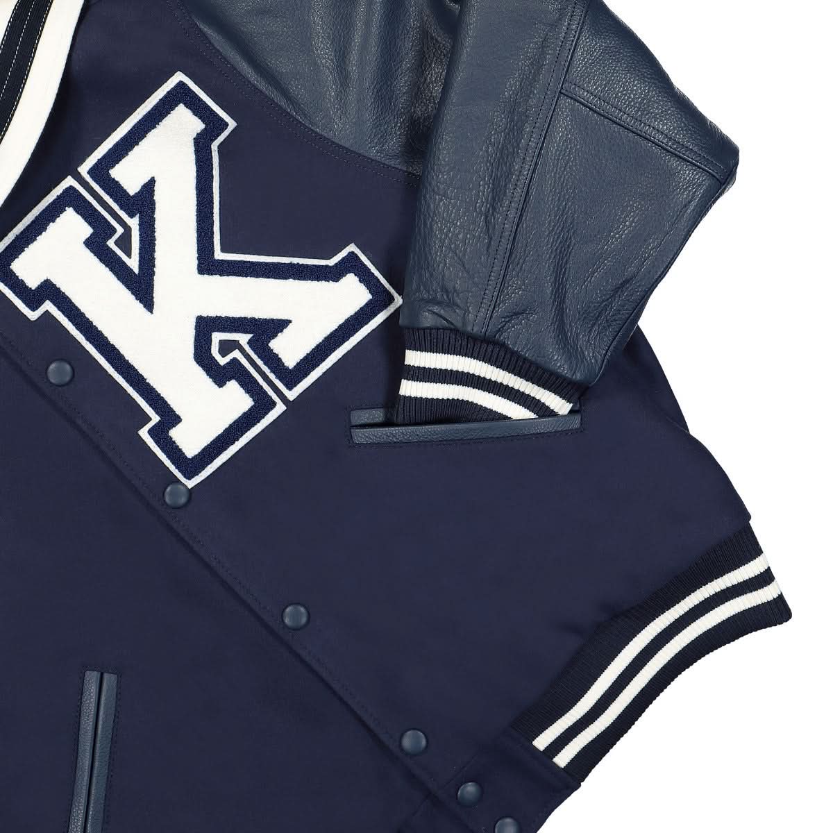 KENZO Sailor Varsity Wool And Leather Jacket Blue Detail view 4 | Gate