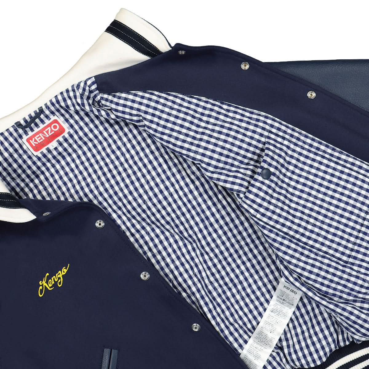 KENZO Sailor Varsity Wool And Leather Jacket Blue Detail view 5 | Gate
