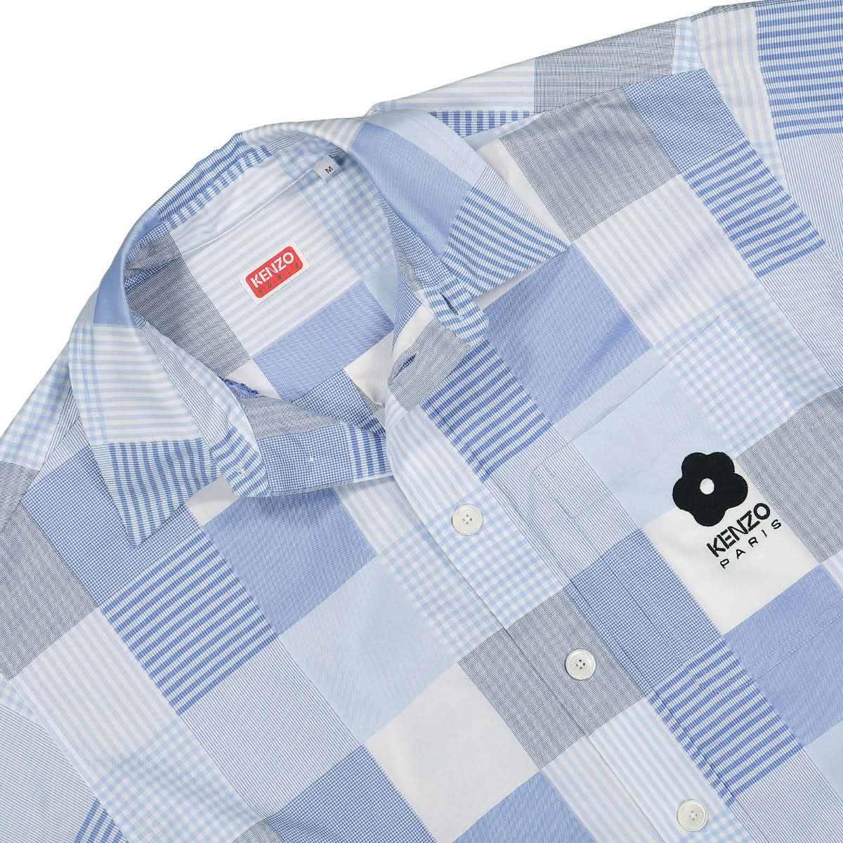 KENZO Patchwork Oversize Shirt Blue Detail view 3 | Gate