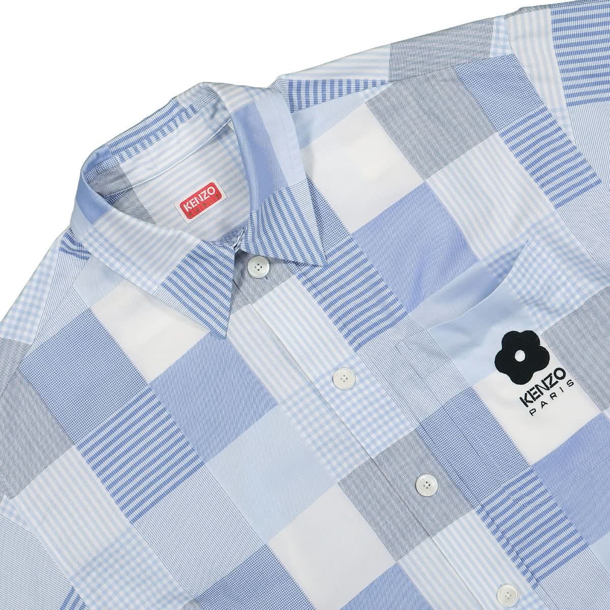 KENZO Patchwork Oversize Shirt Blue Detail view 4 | Gate