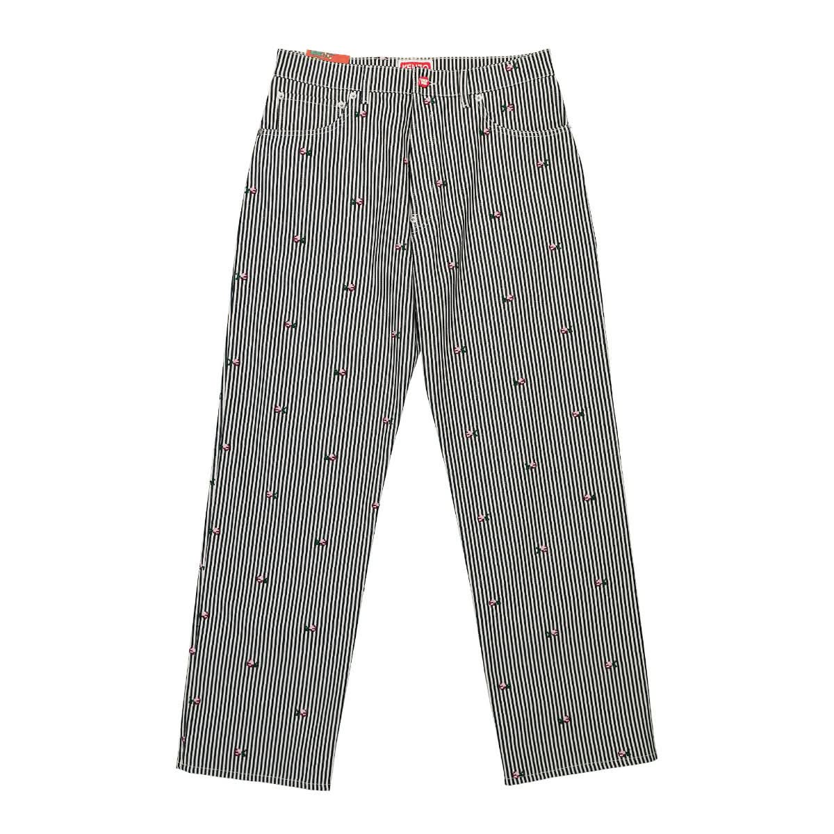 KENZO Rinse Striped Suisen Relaxed Jeans White,Green Detail view 1 | Gate