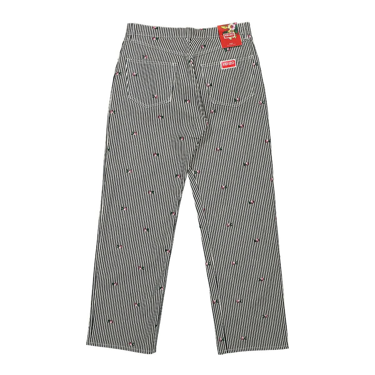 KENZO Rinse Striped Suisen Relaxed Jeans White,Green Detail view 1 | Gate