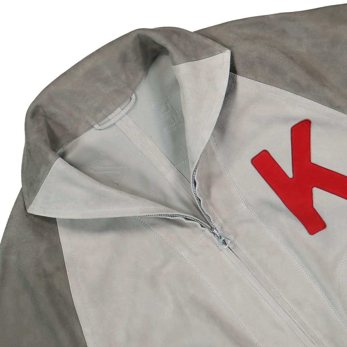 KENZO Elephant Suede Varsity Jacket Grey Detail view 3 | Gate