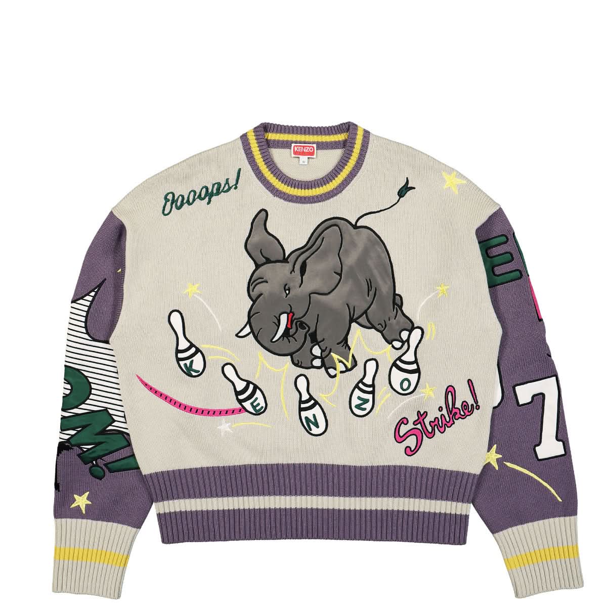 KENZO Bowling Elephant Merino Wool Jumper Multicolor Detail view 1 | Gate