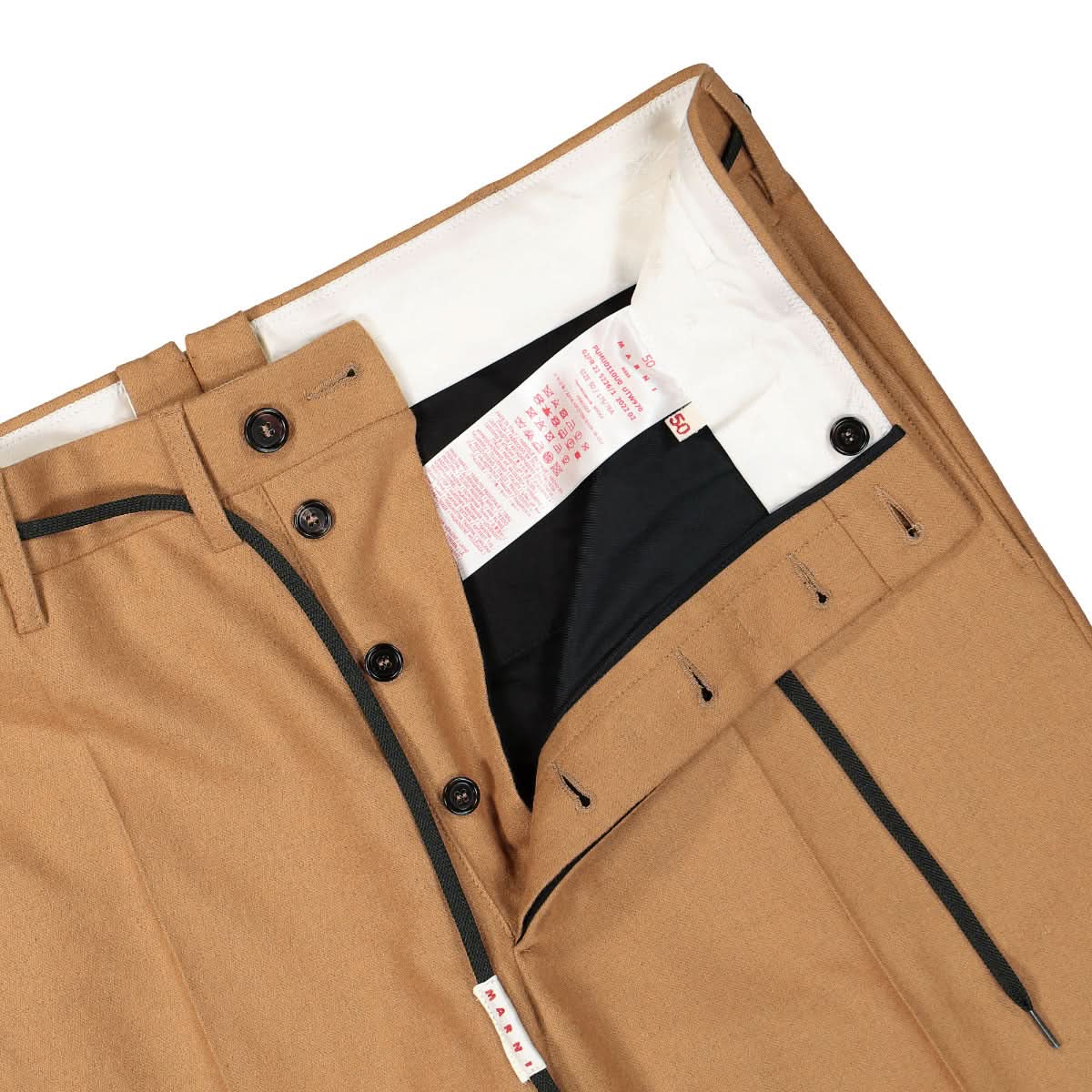 Marni Compact Wool Flannel Trousers Brown Detail view 4 | Gate