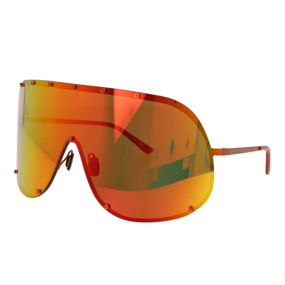 Rick Owens Shield Sunglasses Orange Detail view 1 | Gate