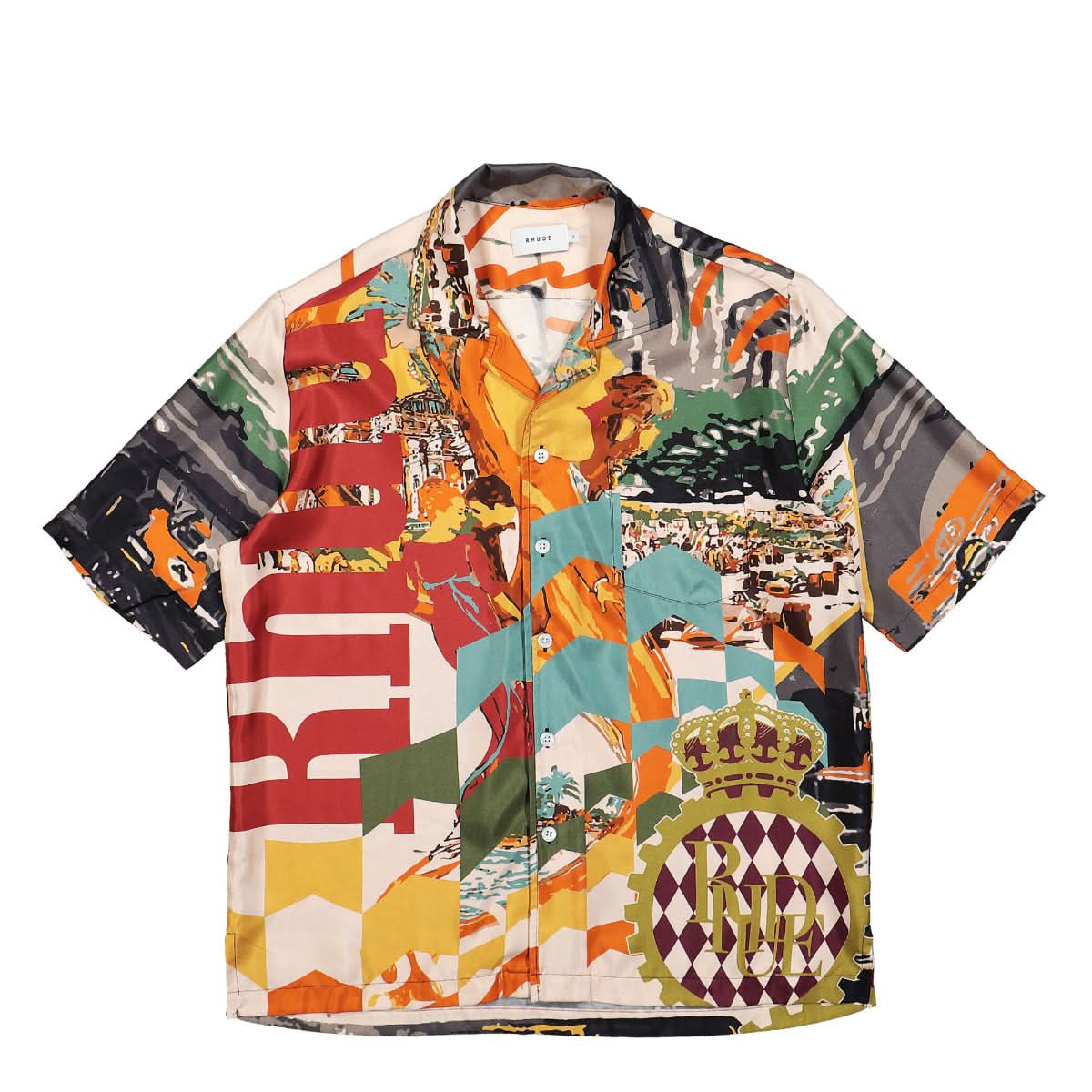 Rhude Silk Racing SS Button Up Multicolor Detail view 1 | Gate