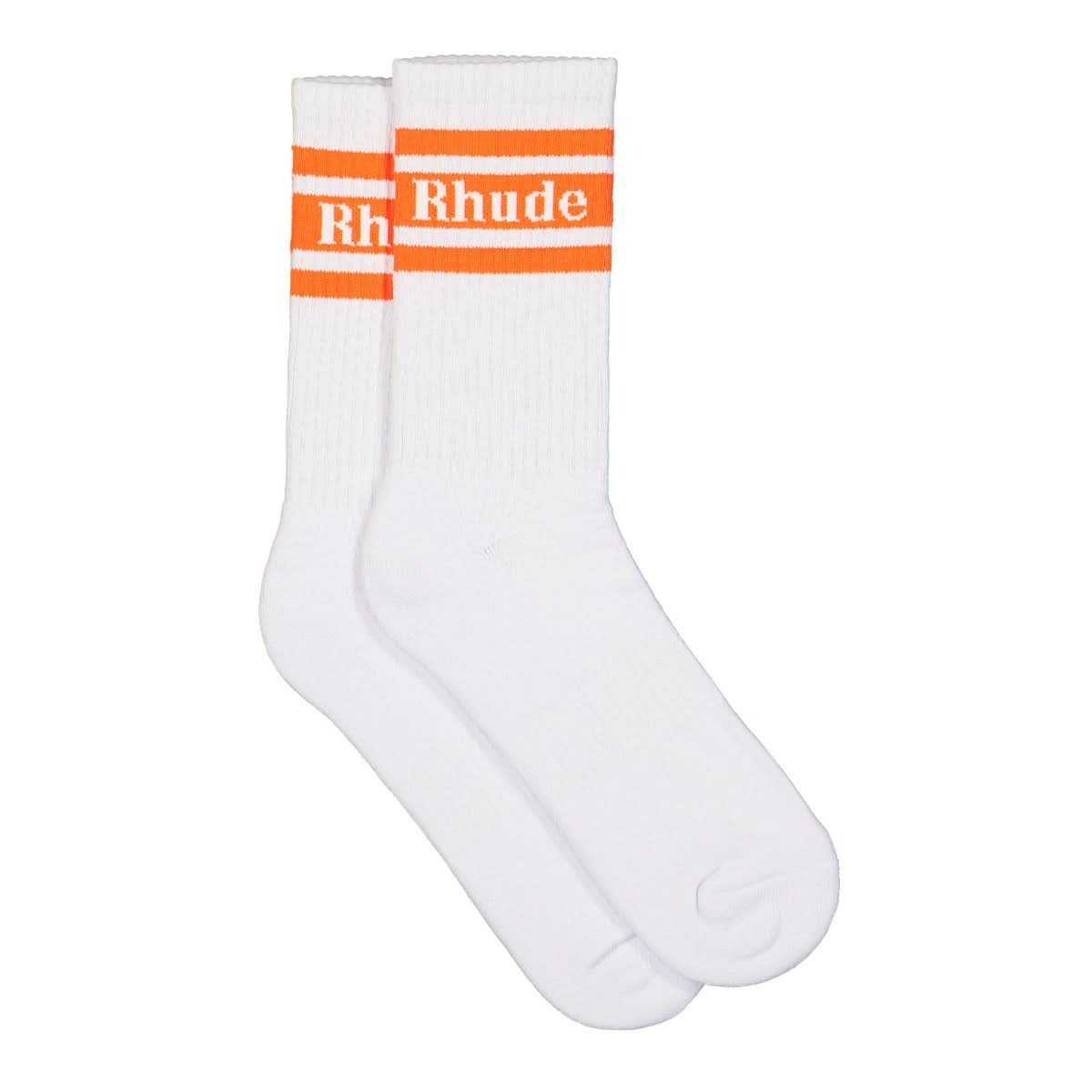 Rhude Striped Logo Socks White,Orange Detail view 2 | Gate