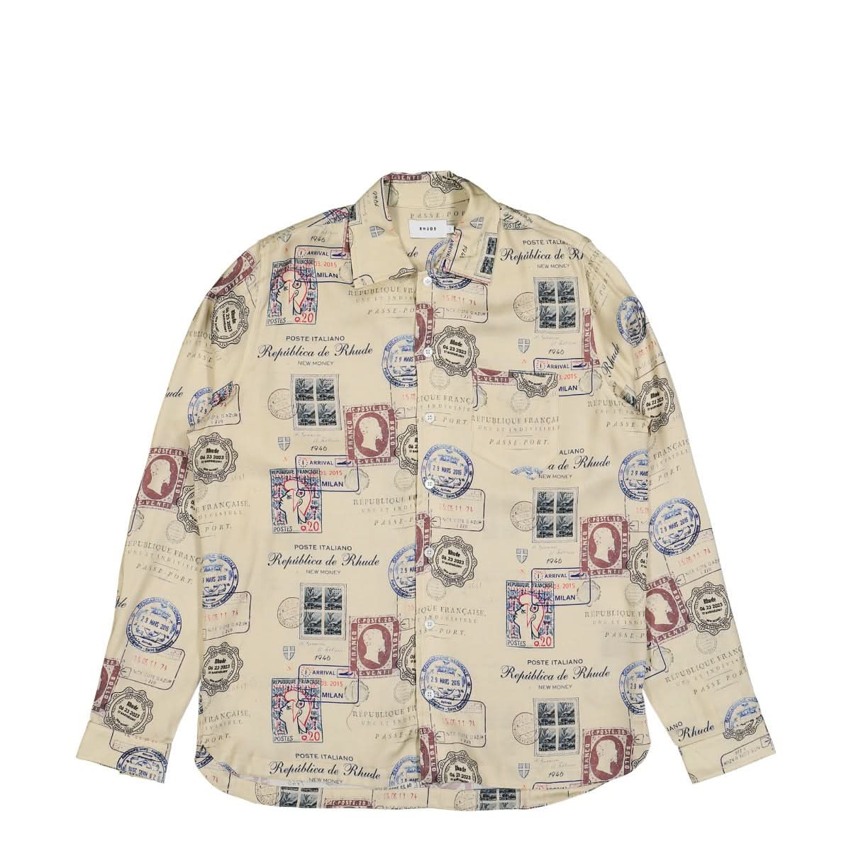 Rhude Passport Stamp Print Shirt Beige,Multicolor Detail view 1 | Gate