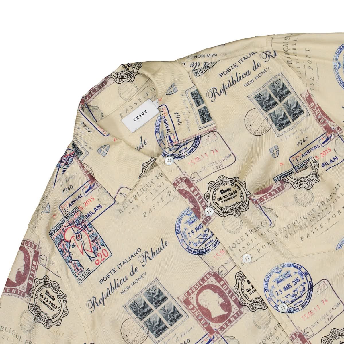 Rhude Passport Stamp Print Shirt Beige,Multicolor Detail view 3 | Gate