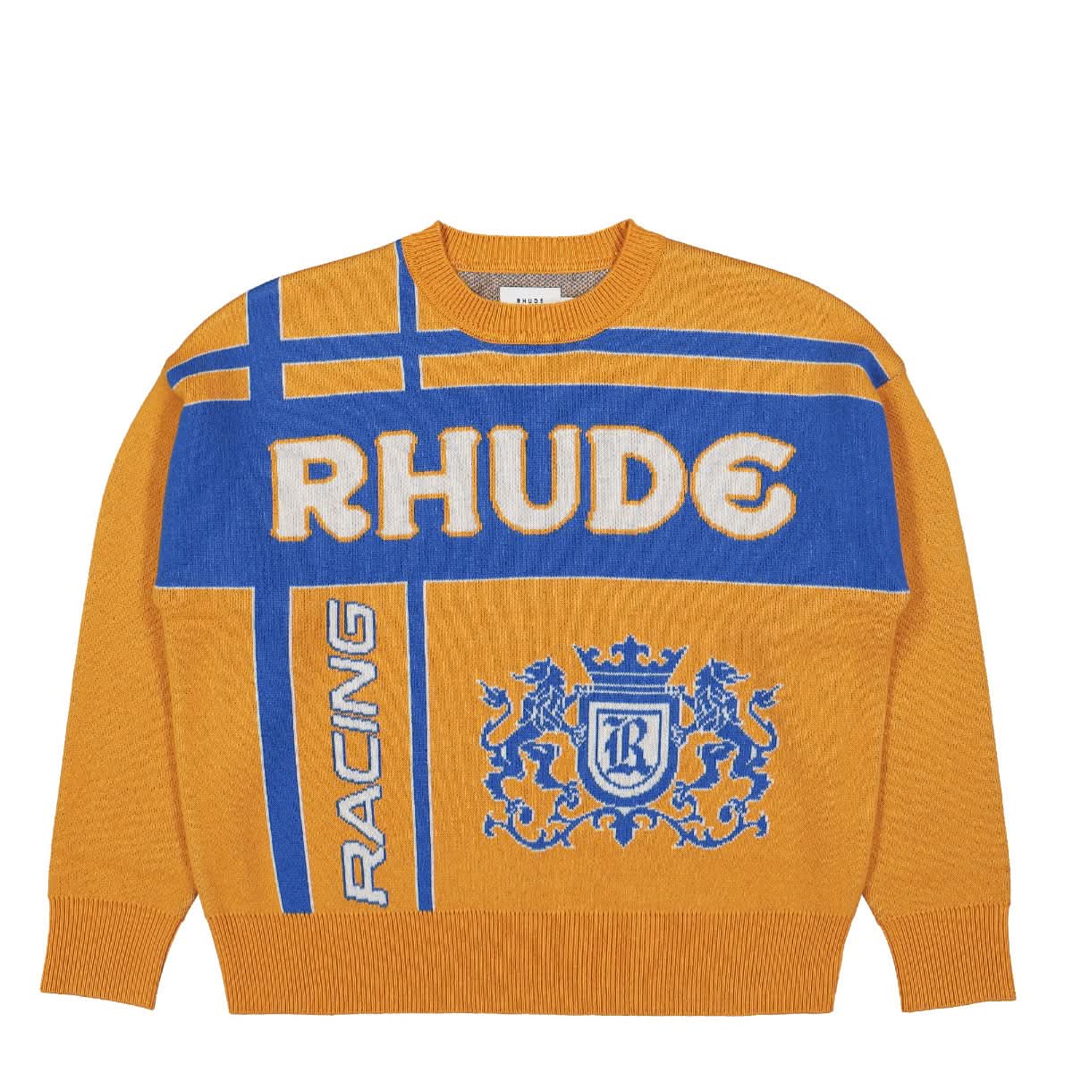 Rhude Palm Knit Crewneck Blue,Orange Detail view 1 | Gate