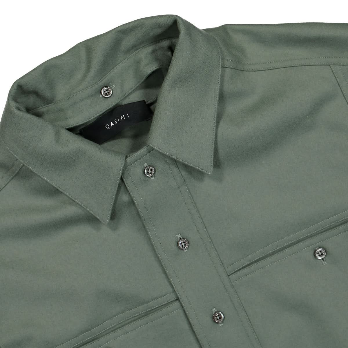 Qasimi Detail Flannel Shirt Green Detail view 3 | Gate