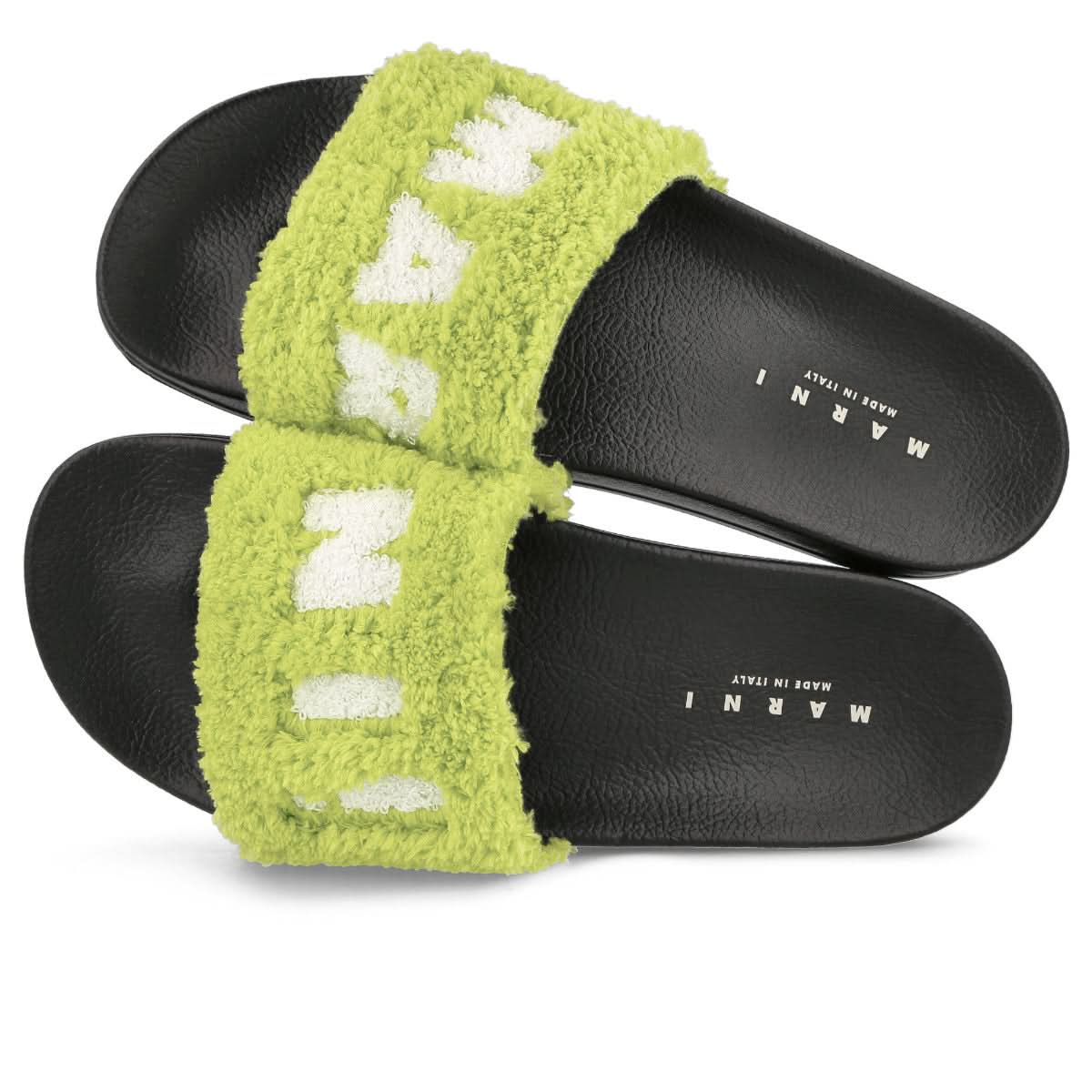 Marni Embroidery Logo Sandal Black,Green Slides Detail view 5 | Gate