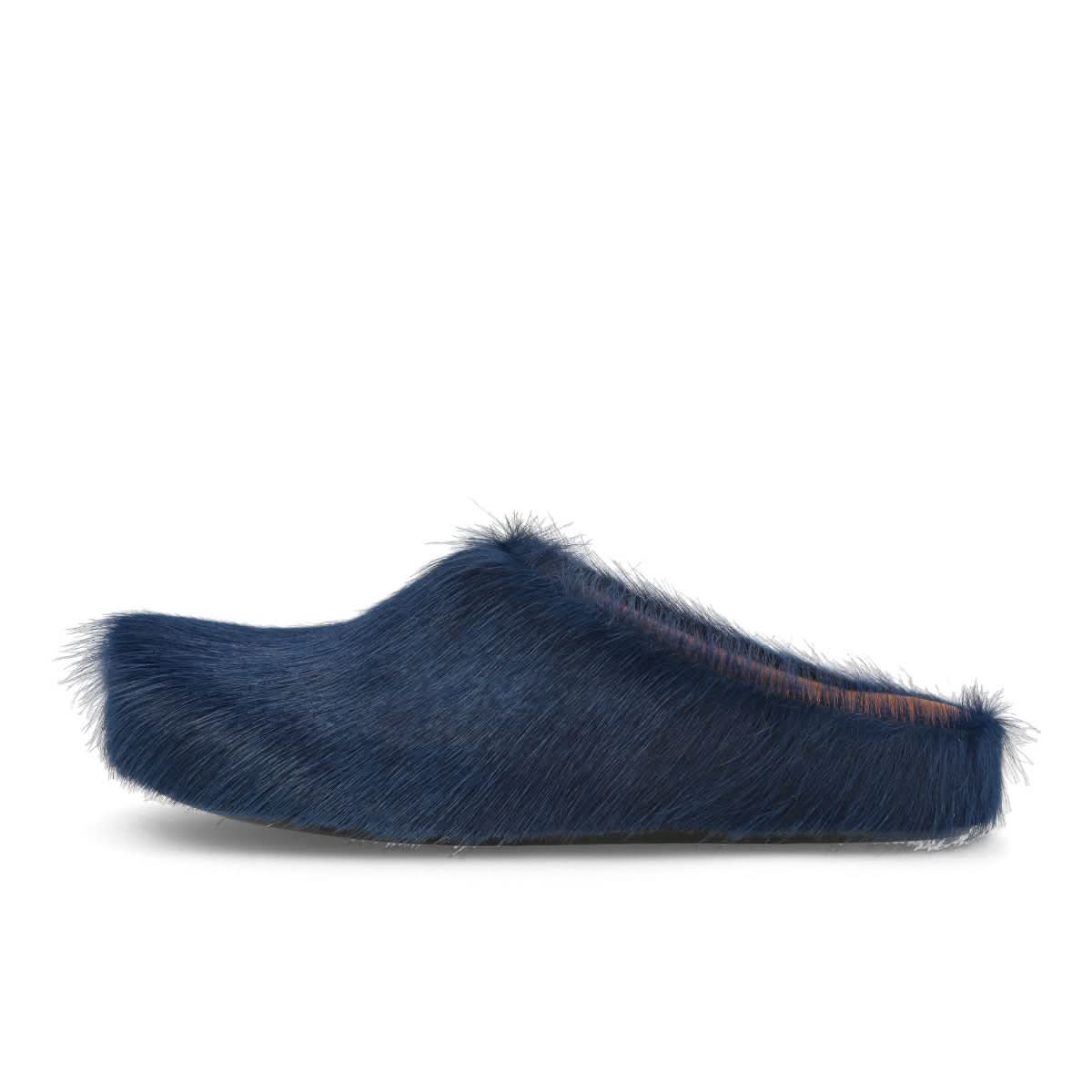 Marni Long Hair Calfskin Fussbett Sabot Blue Slides Detail view 1 | Gate