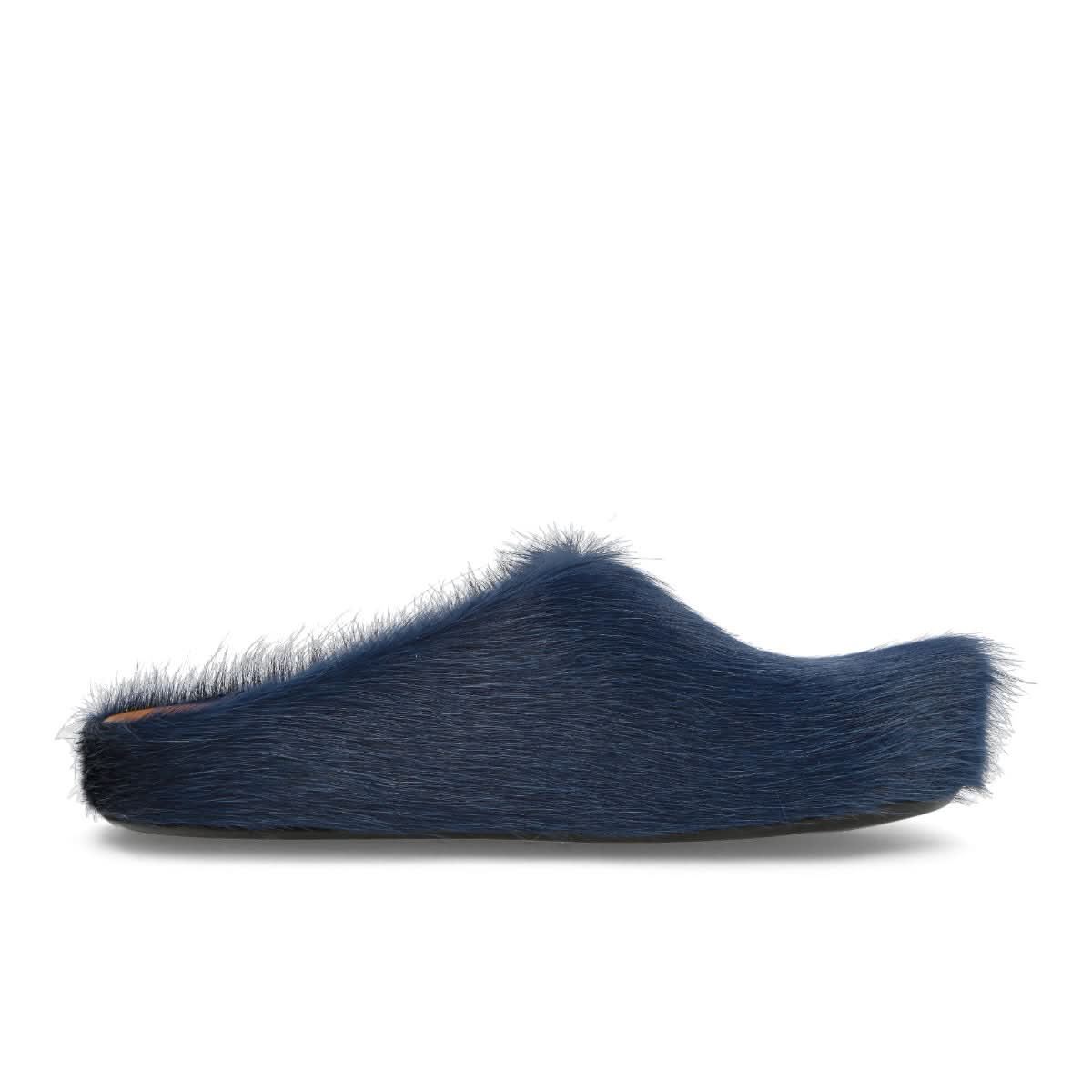 Marni Long Hair Calfskin Fussbett Sabot Blue Slides Detail view 2 | Gate